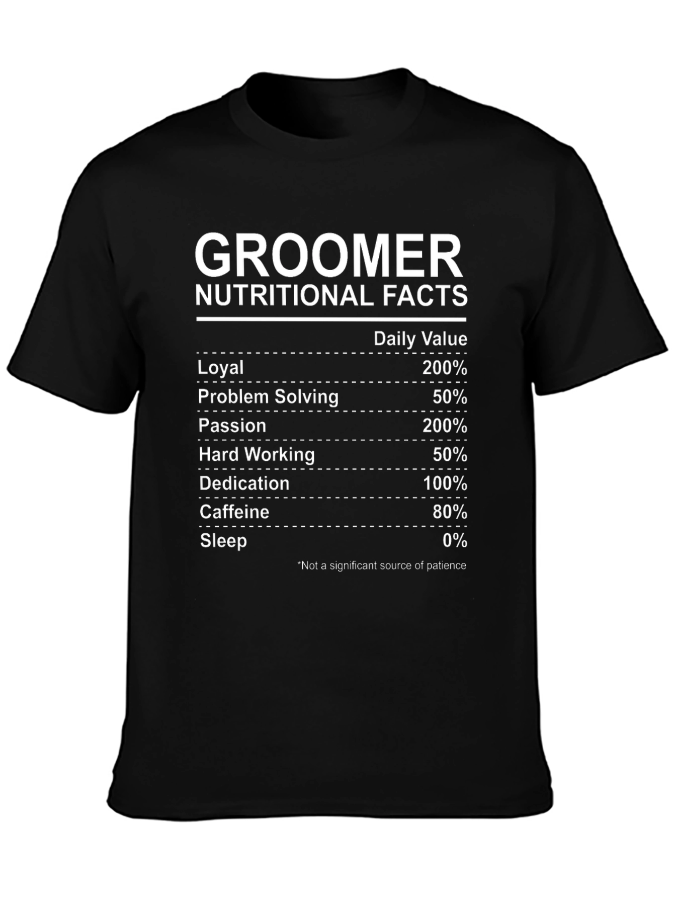 Groomer Nutritional Facts Black T-Shirt - Funny Gift