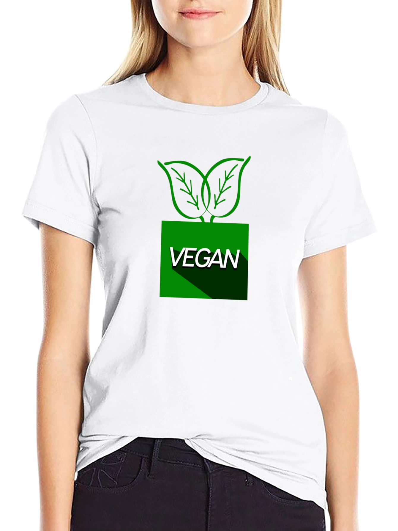 Vegan Leaf Graphic T-Shirt - Black