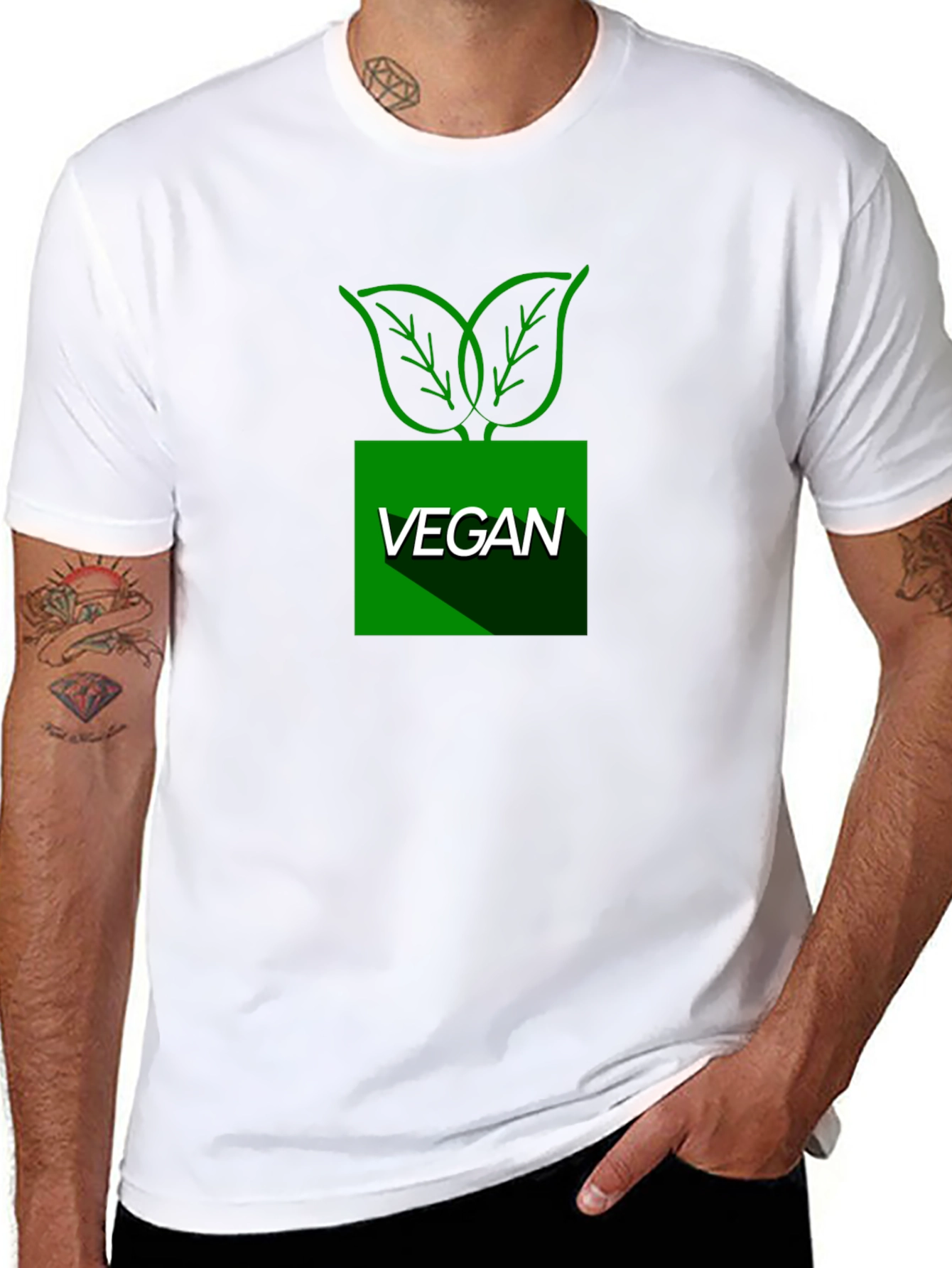 Vegan Leaf Graphic T-Shirt - Black
