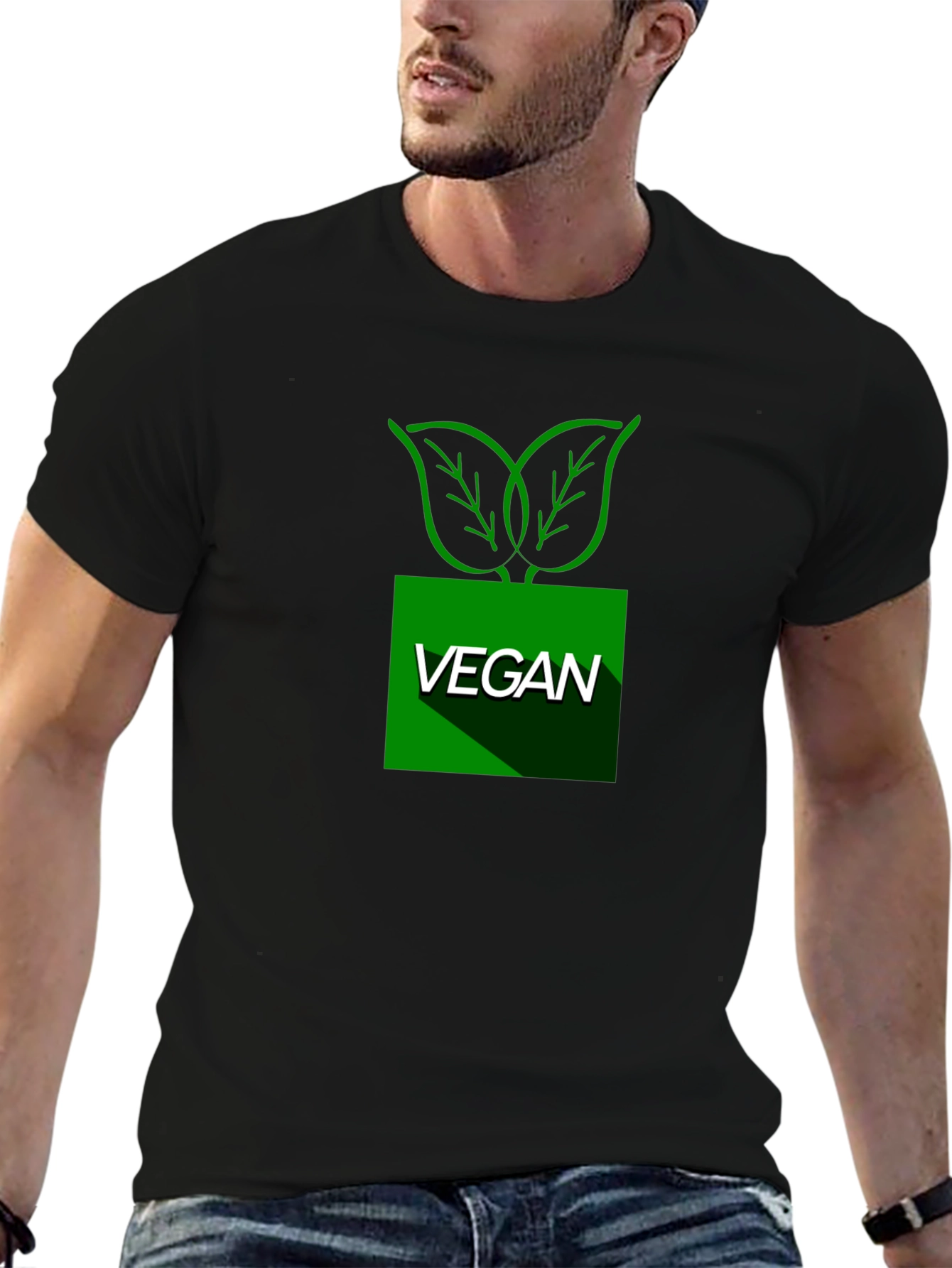 Vegan Leaf Graphic T-Shirt - Black