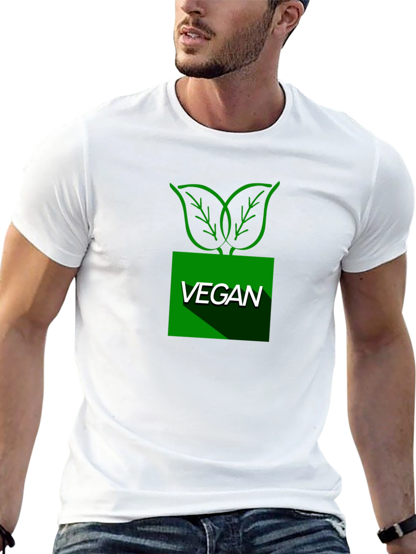 Vegan Leaf Graphic T-Shirt - Black