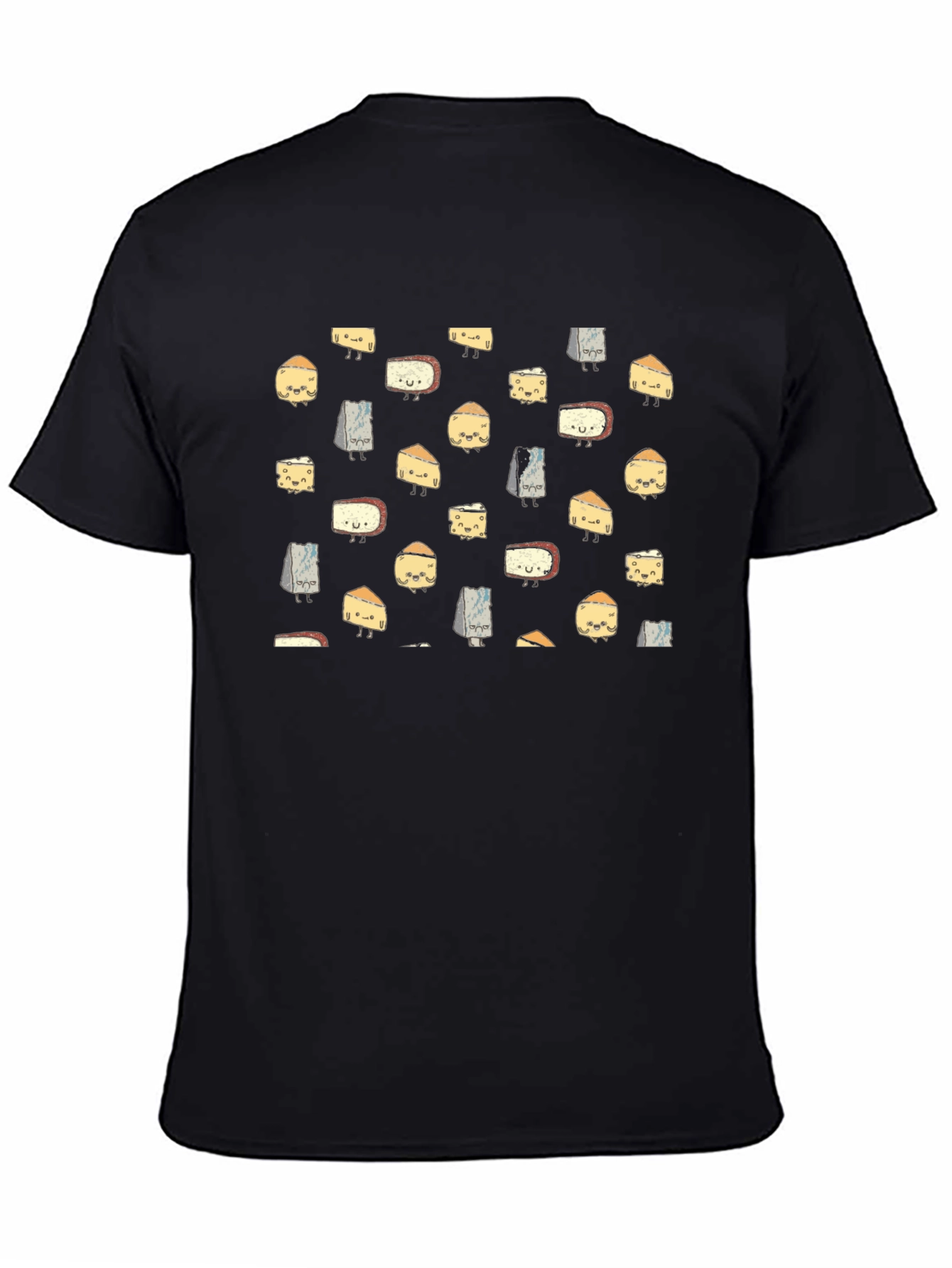 Funny Cheese Pattern Black T-Shirt