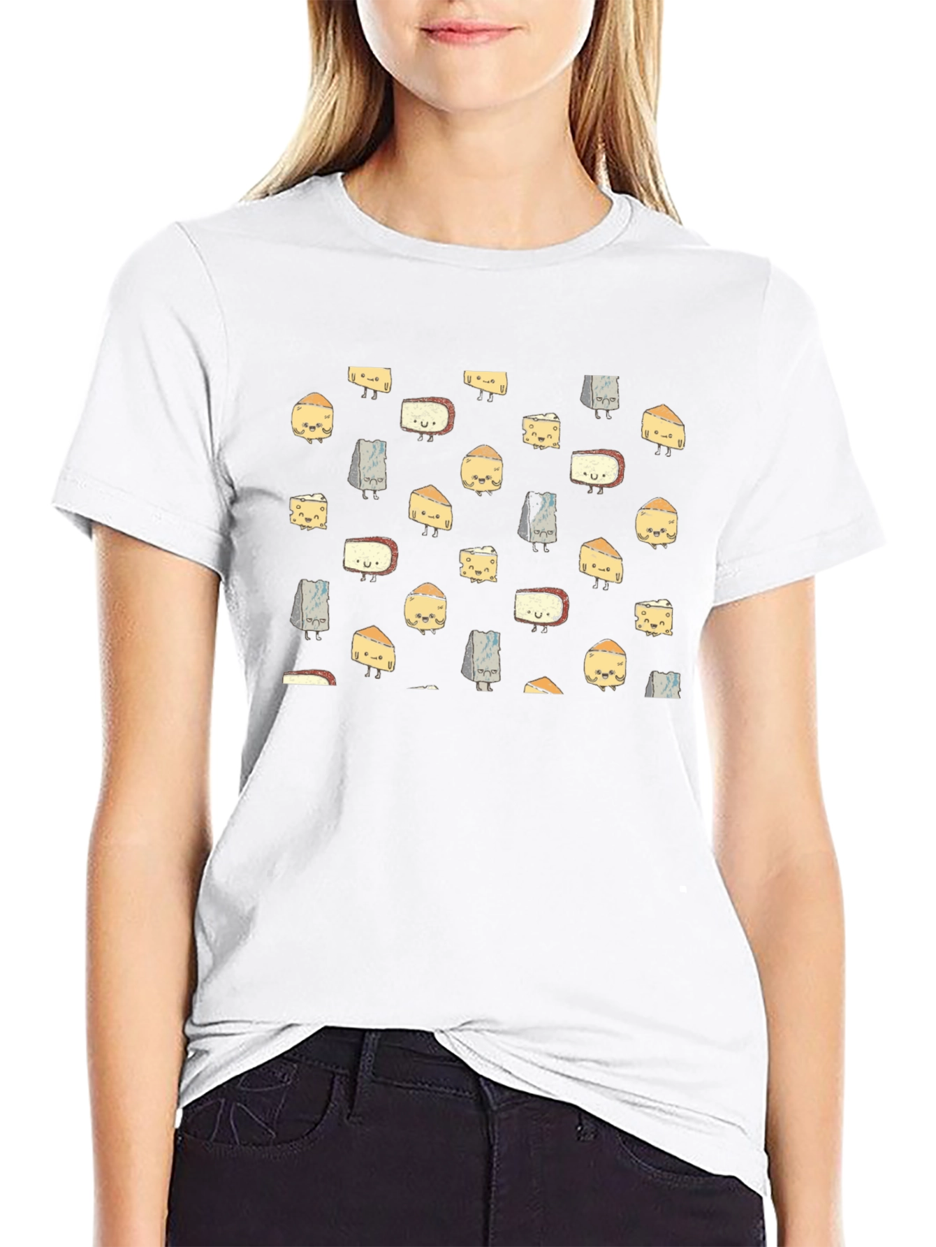 Funny Cheese Pattern Black T-Shirt