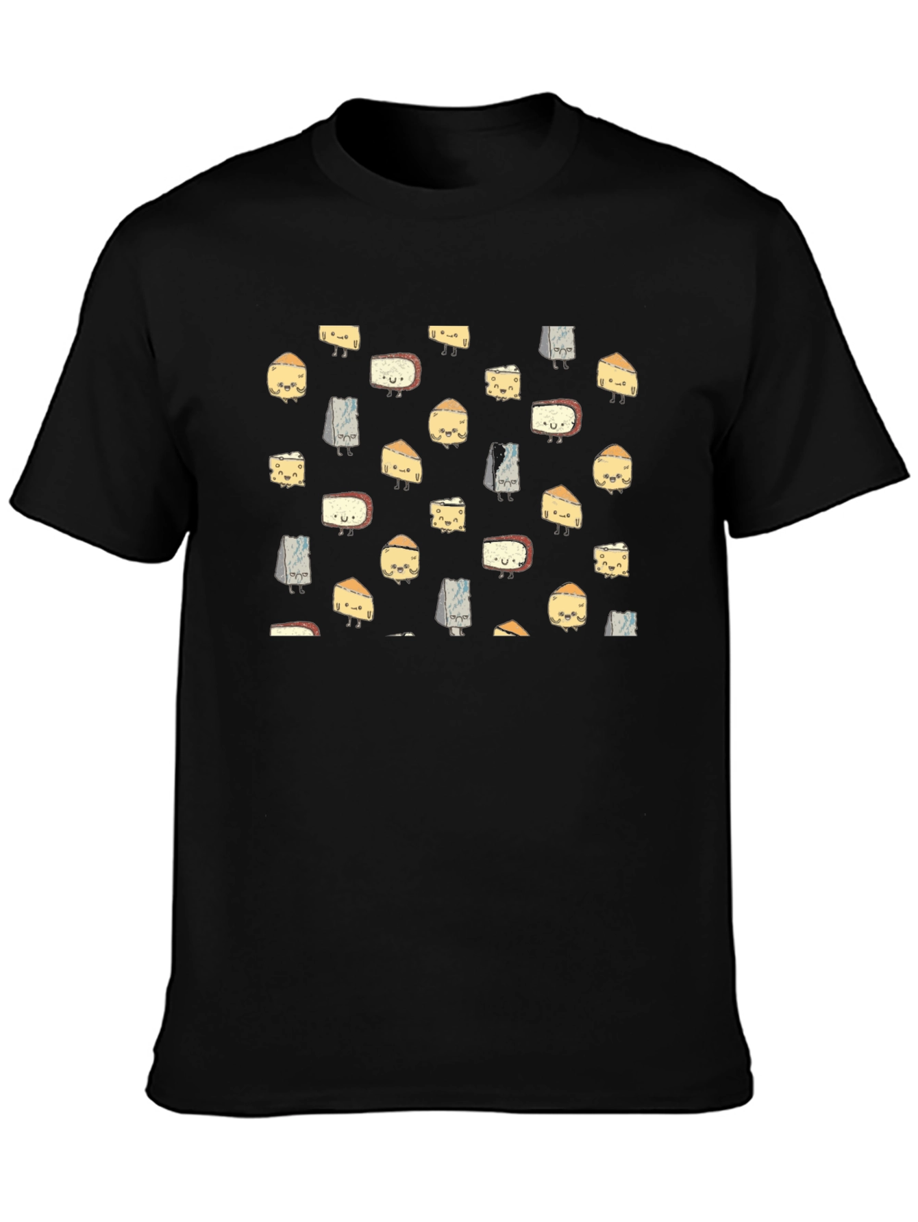 Funny Cheese Pattern Black T-Shirt