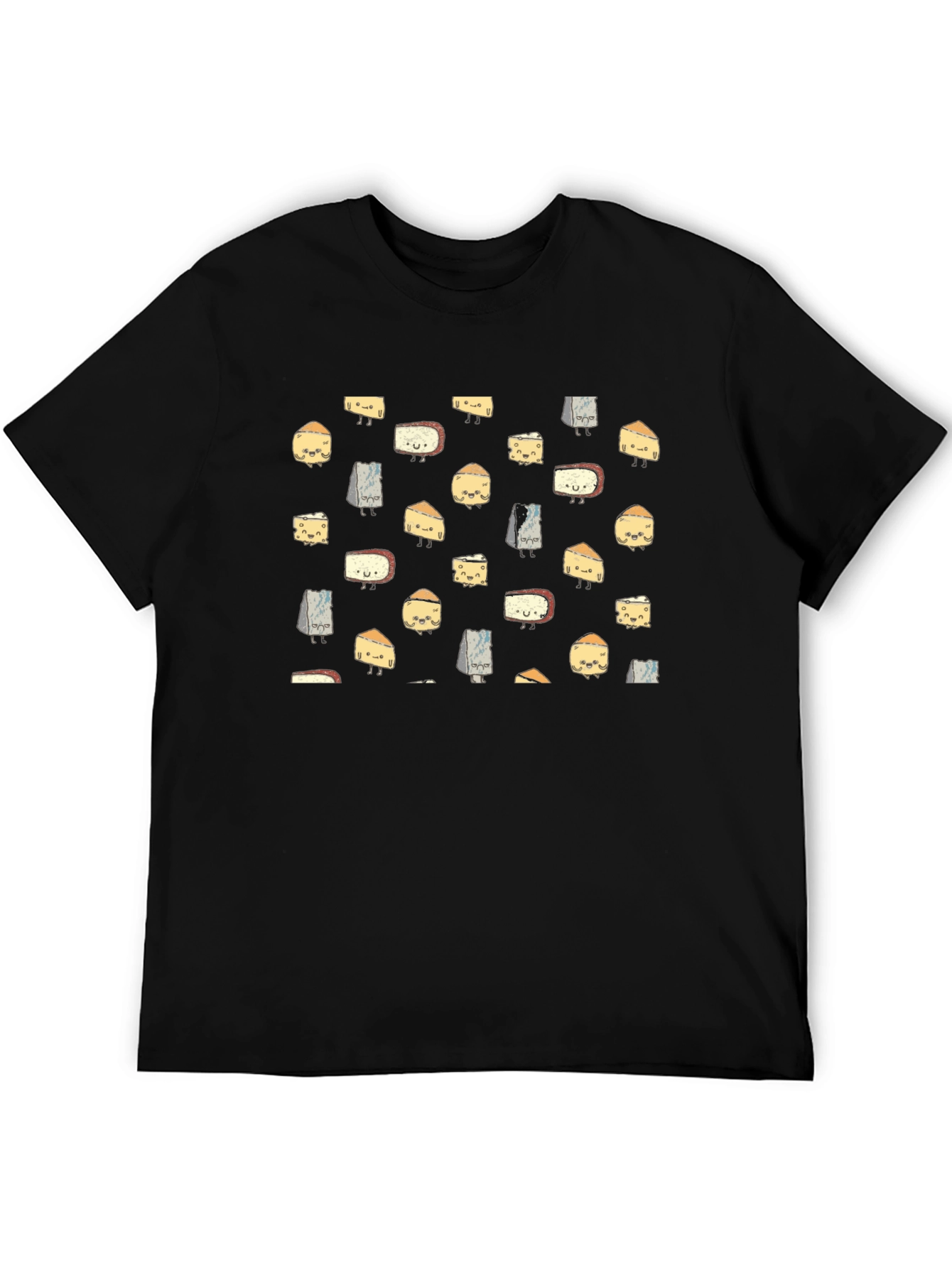 Funny Cheese Pattern Black T-Shirt