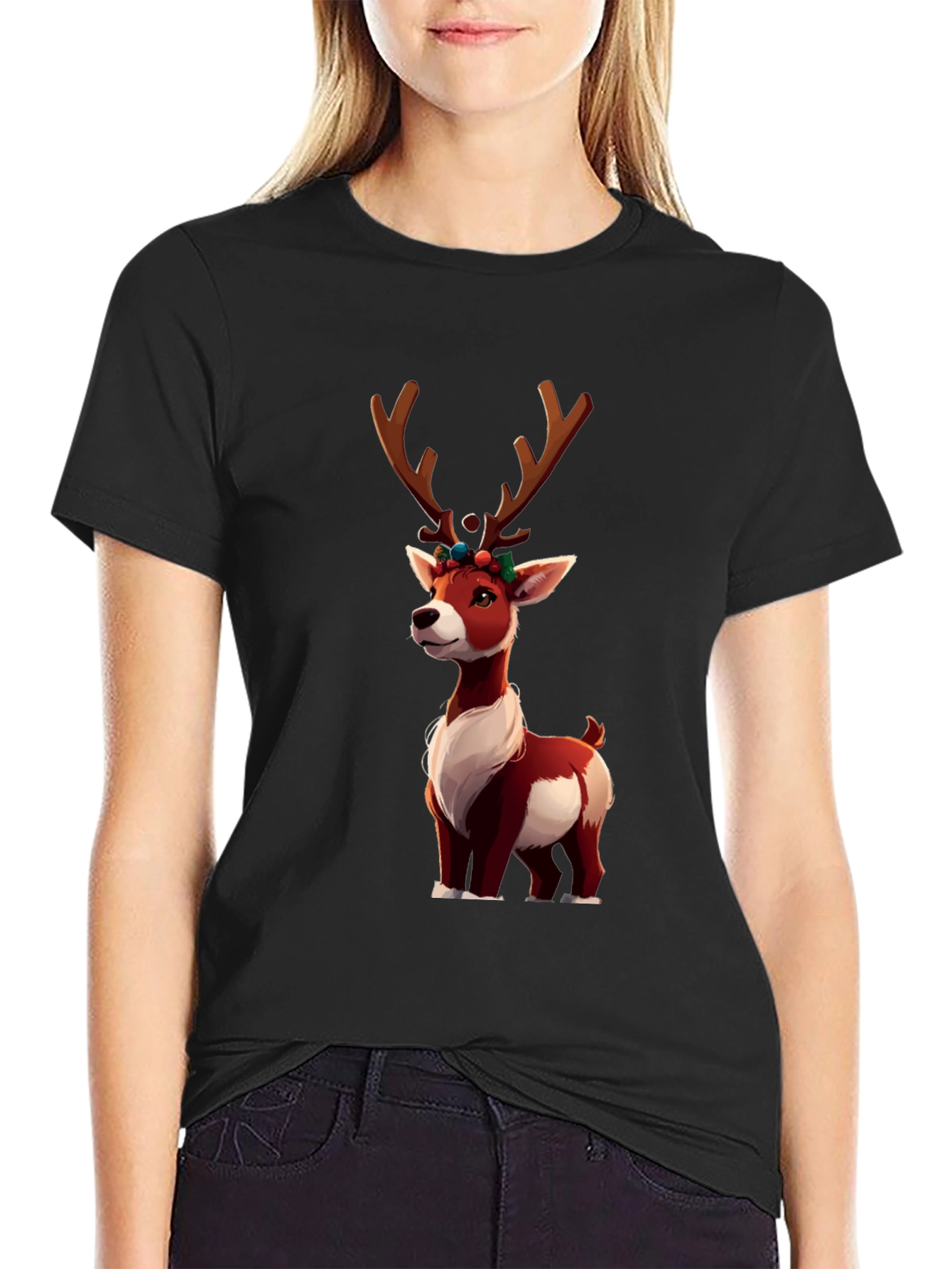 Festive Reindeer Graphic Tee - Holiday Cheer