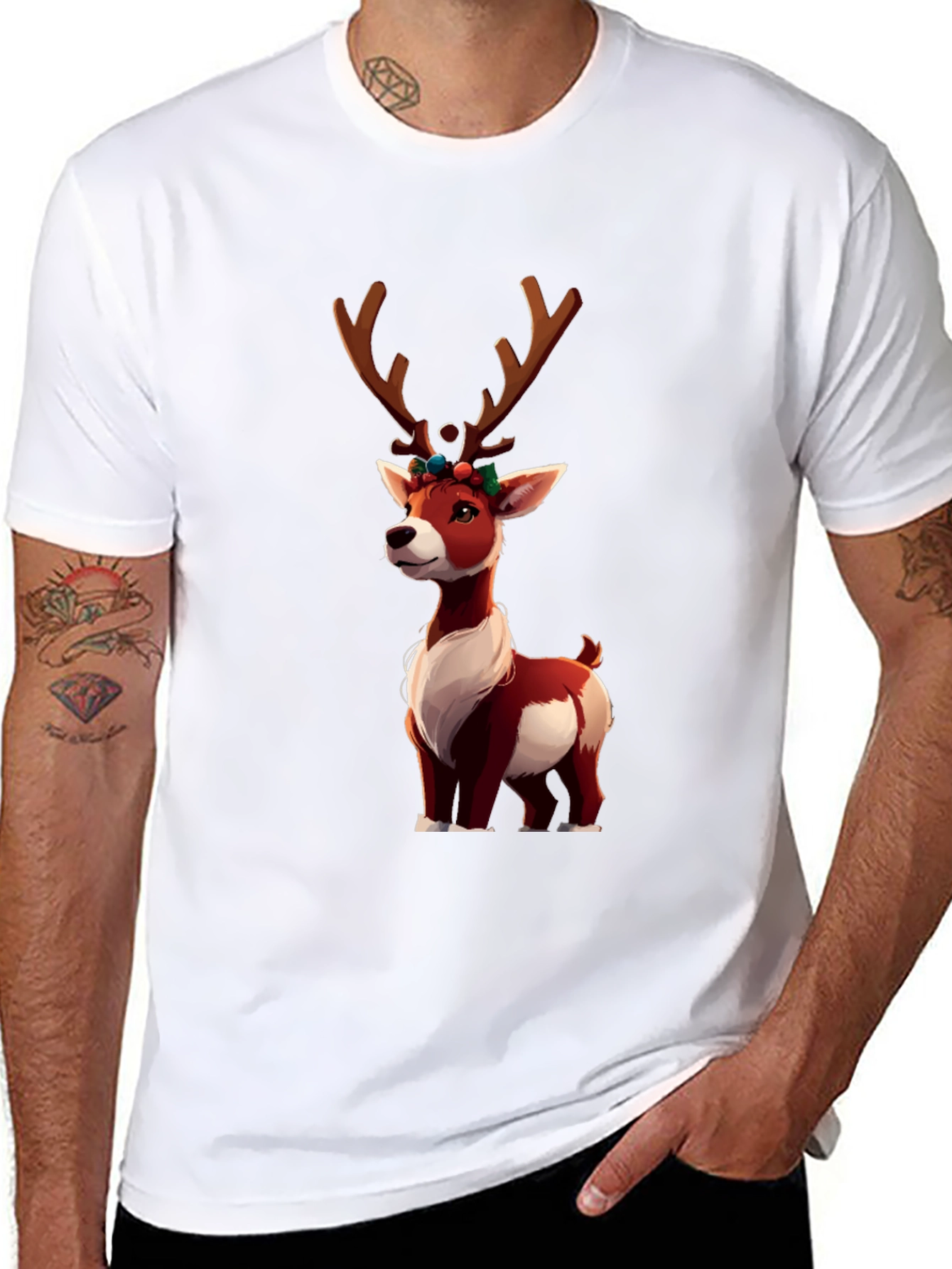Festive Reindeer Graphic Tee - Holiday Cheer