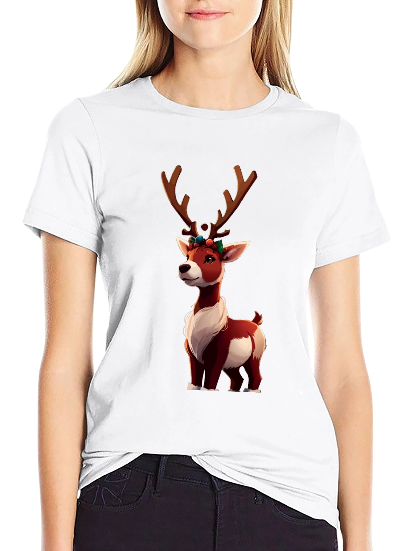 Festive Reindeer Graphic Tee - Holiday Cheer