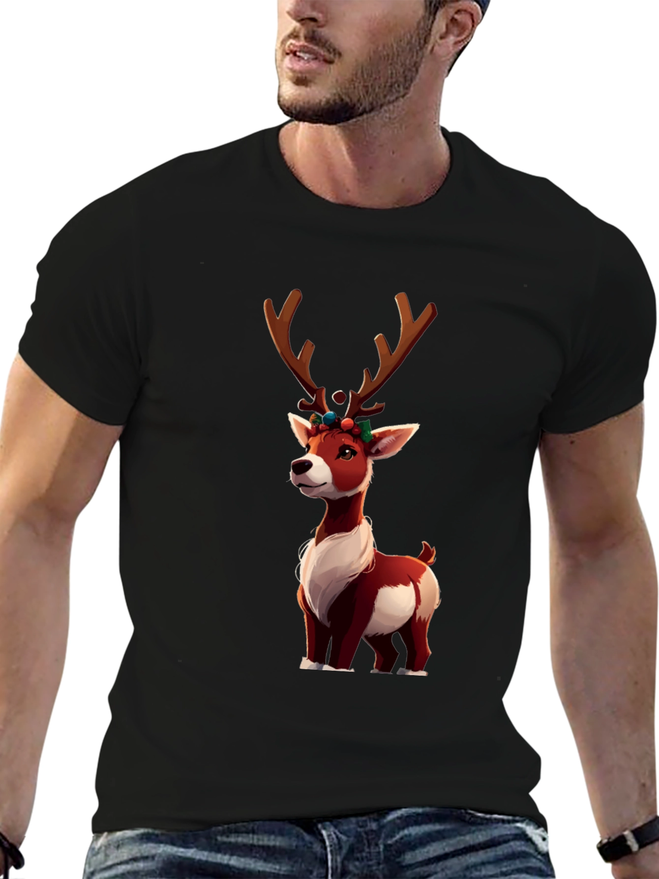 Festive Reindeer Graphic Tee - Holiday Cheer
