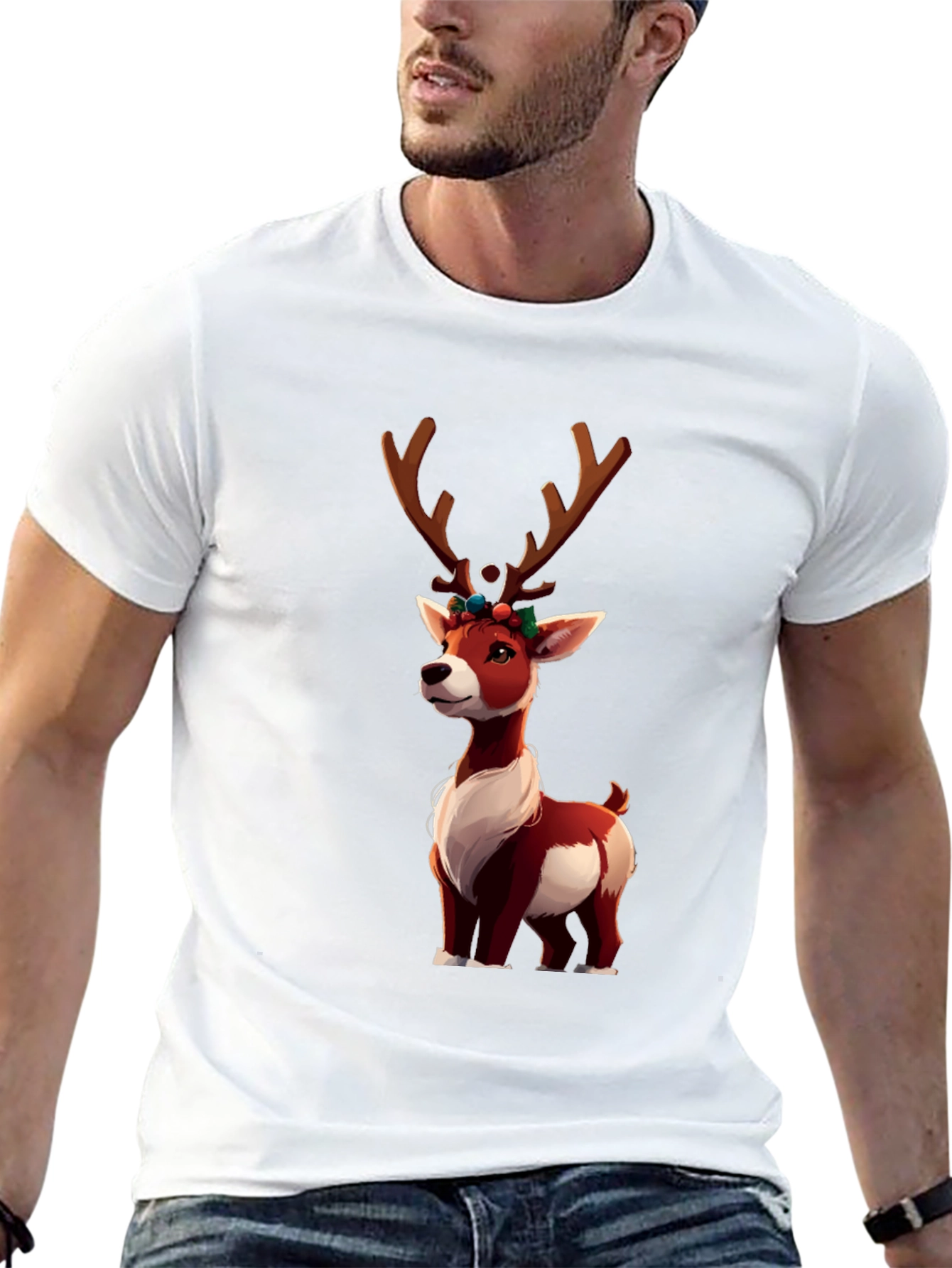 Festive Reindeer Graphic Tee - Holiday Cheer