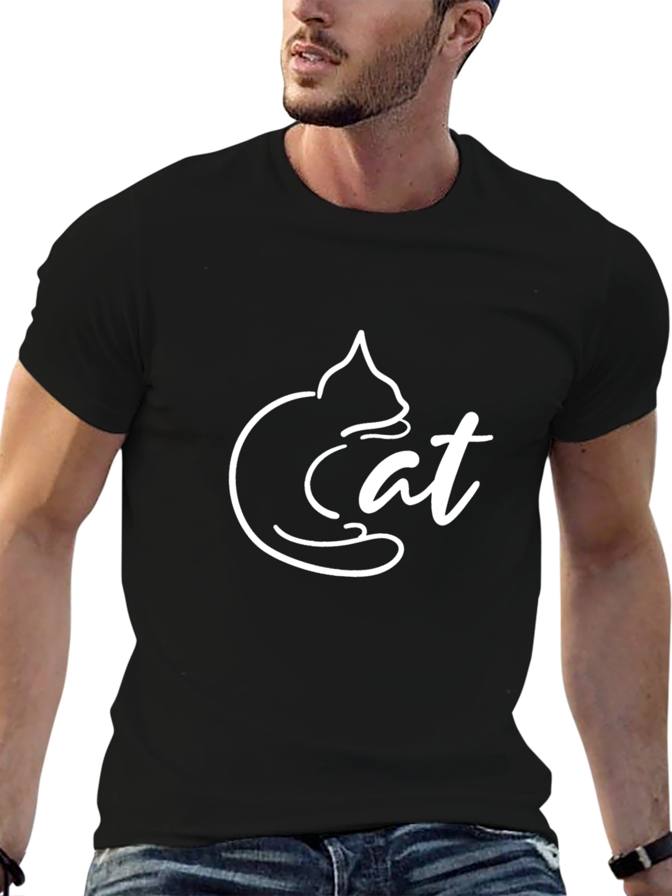 Cool Cat Graphic Tee - Unique Design Black Shirt