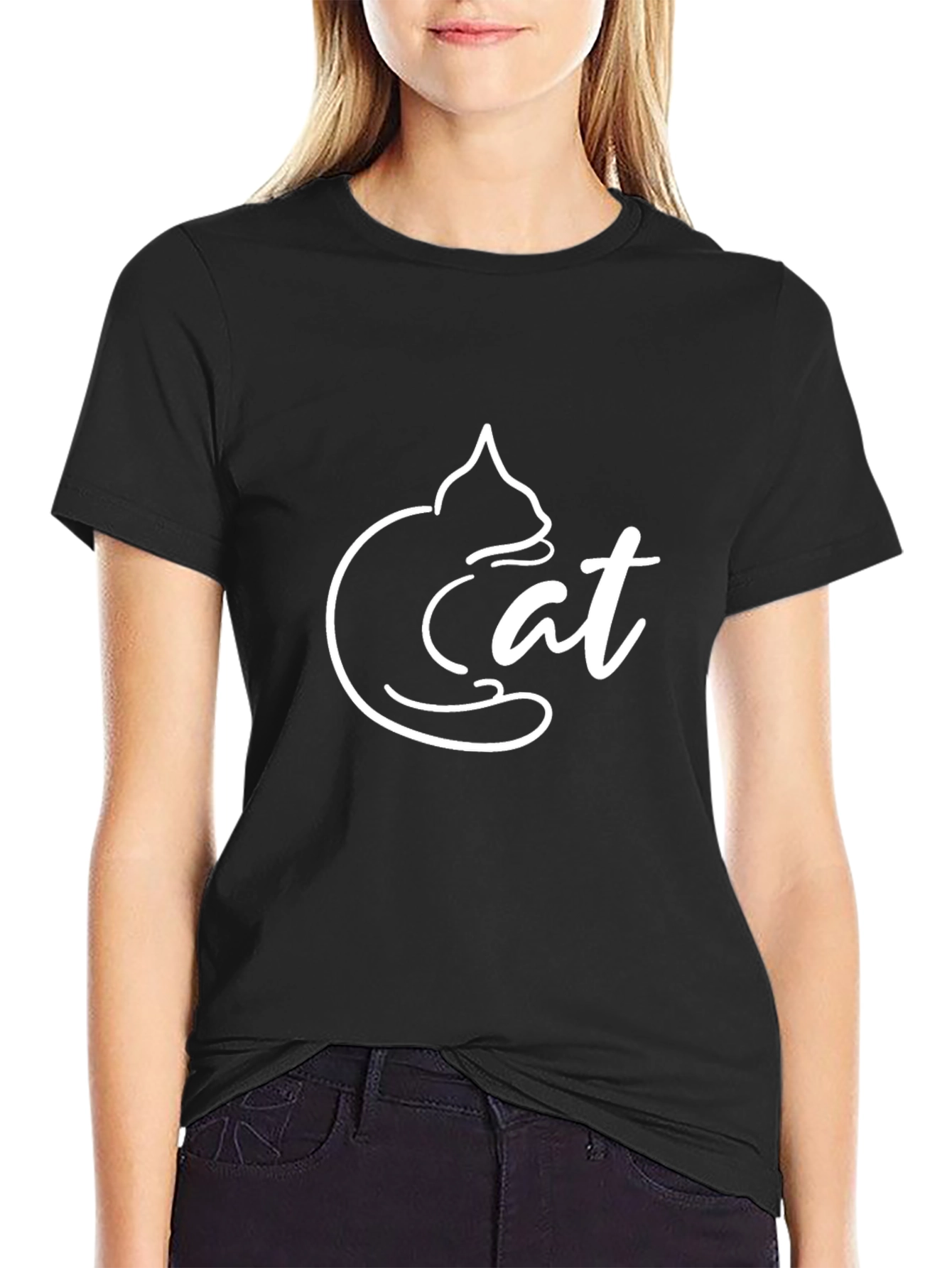 Cool Cat Graphic Tee - Unique Design Black Shirt