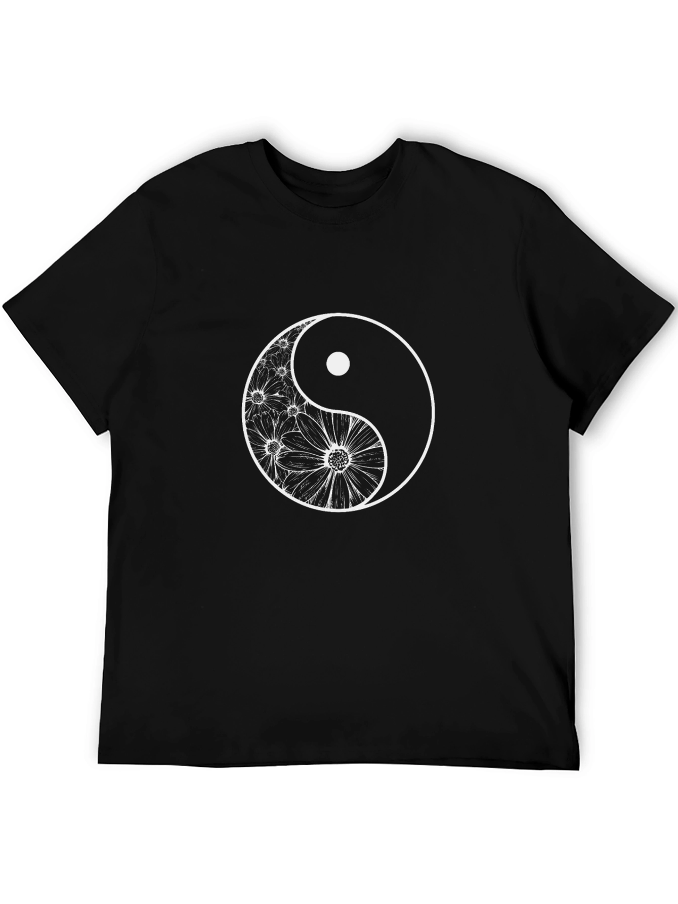 Yin Yang Floral T-Shirt - Casual Black Tee