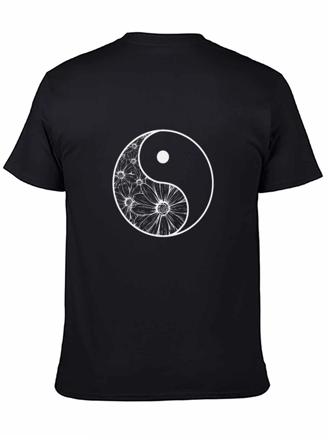 Yin Yang Floral T-Shirt - Casual Black Tee