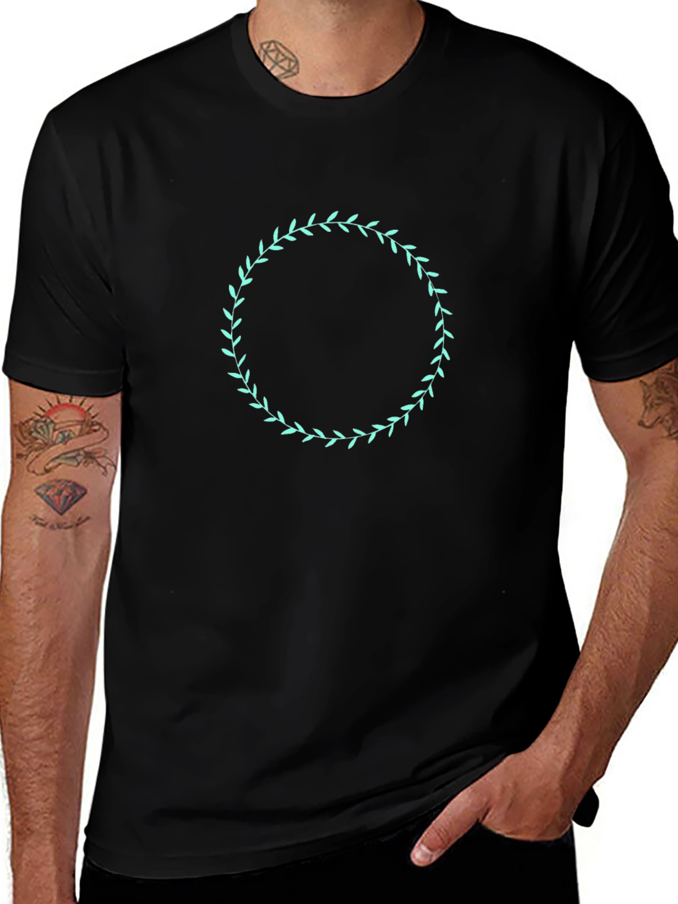 Leaf Wreath Graphic Black T-Shirt