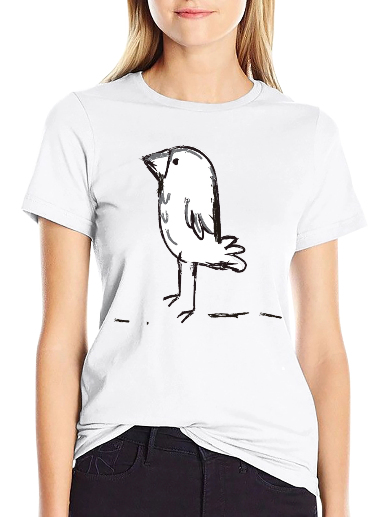 Whimsical Bird Graphic Tee - Black Unisex T-Shirt