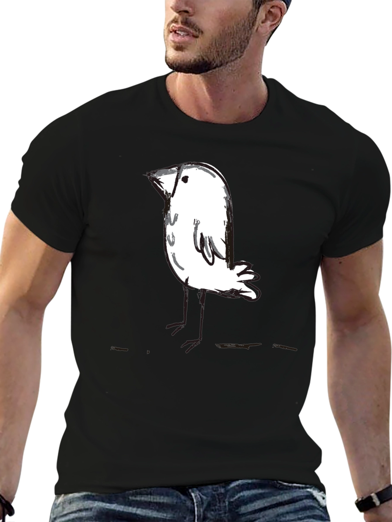 Whimsical Bird Graphic Tee - Black Unisex T-Shirt