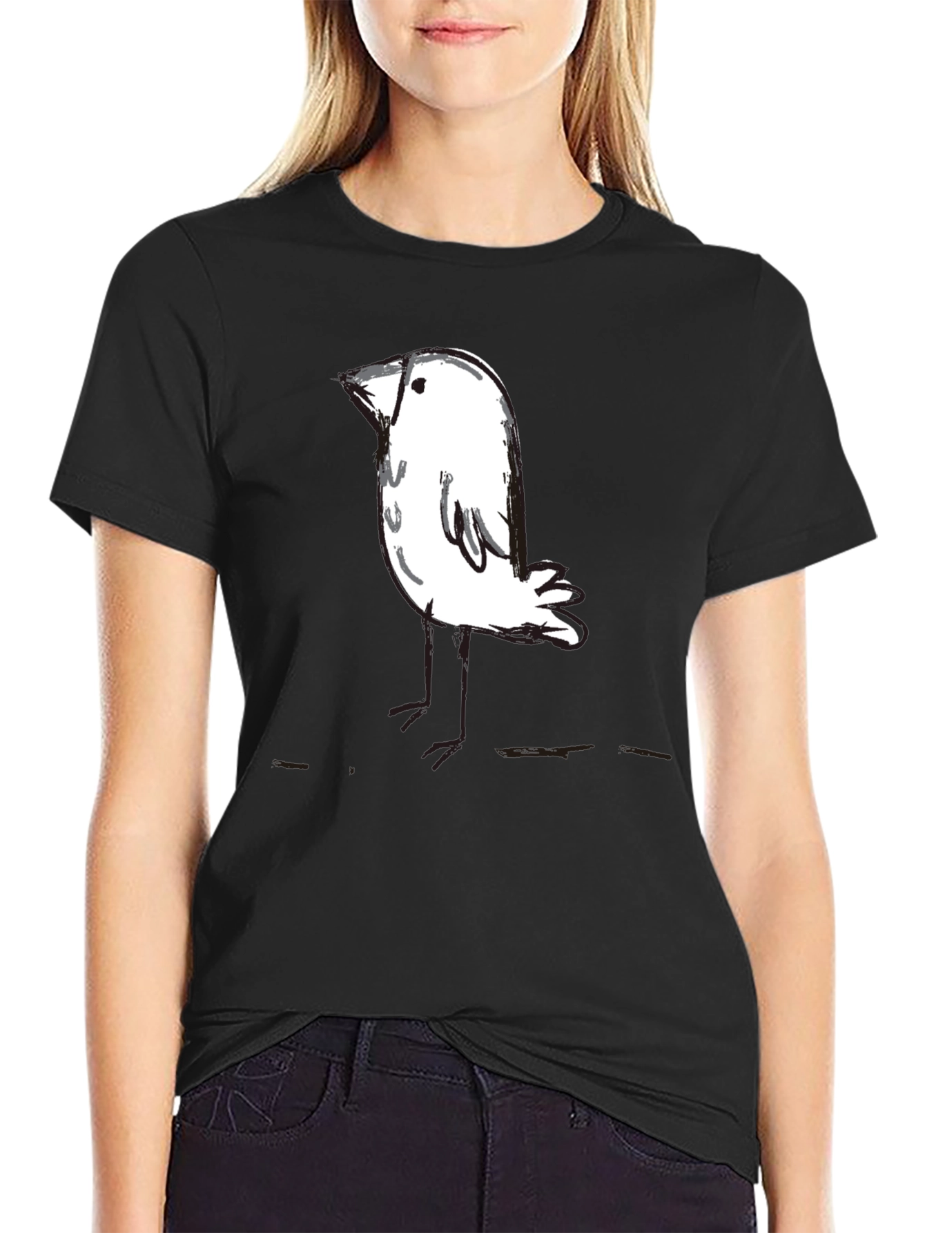 Whimsical Bird Graphic Tee - Black Unisex T-Shirt