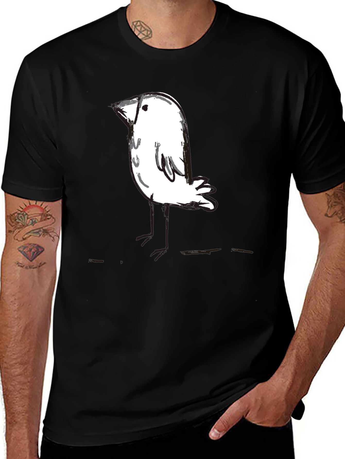 Whimsical Bird Graphic Tee - Black Unisex T-Shirt