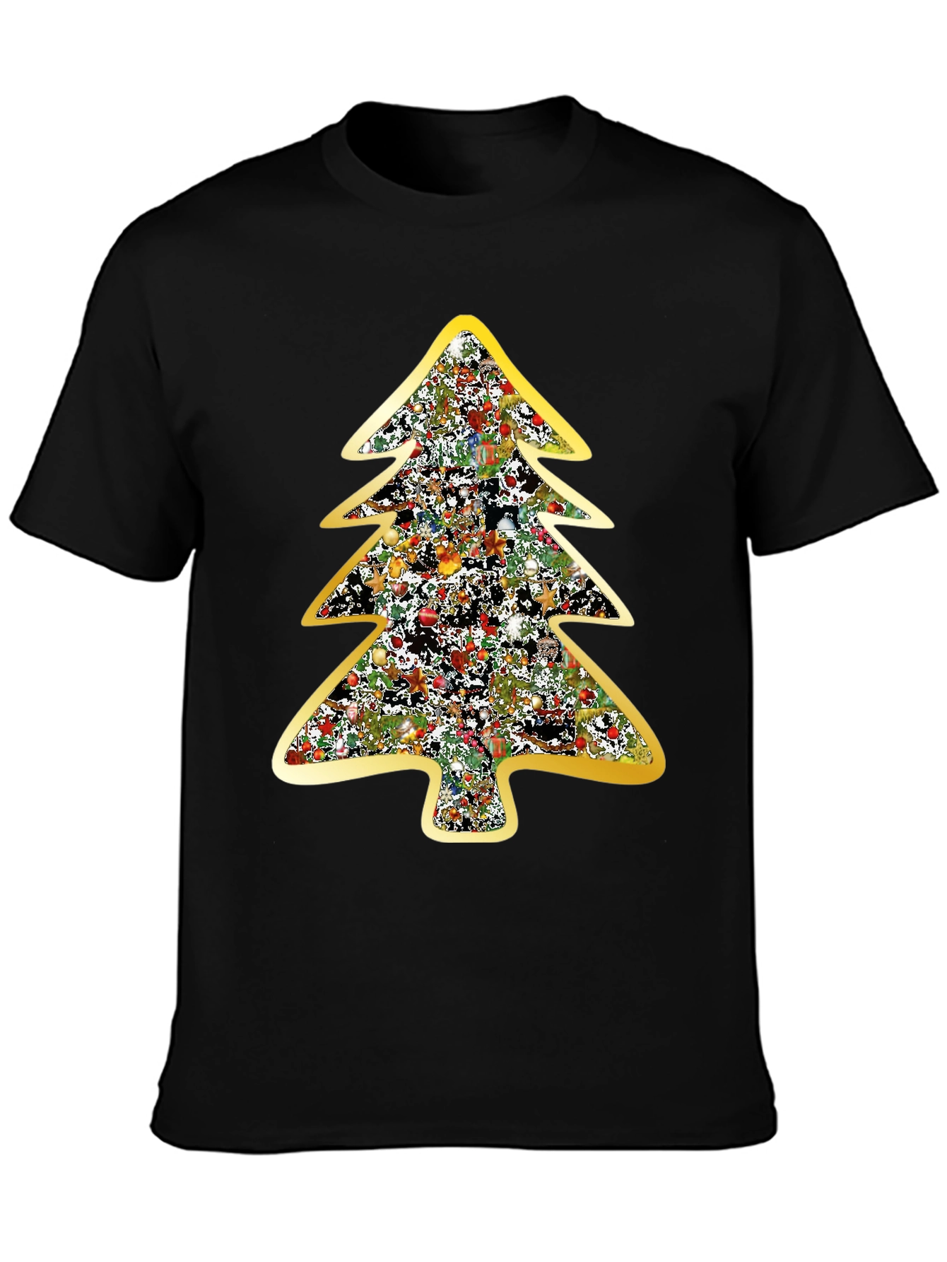 Festive Christmas Tree Graphic Tee - Black