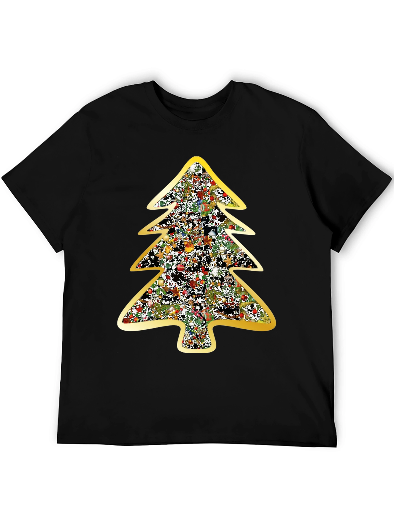 Festive Christmas Tree Graphic Tee - Black