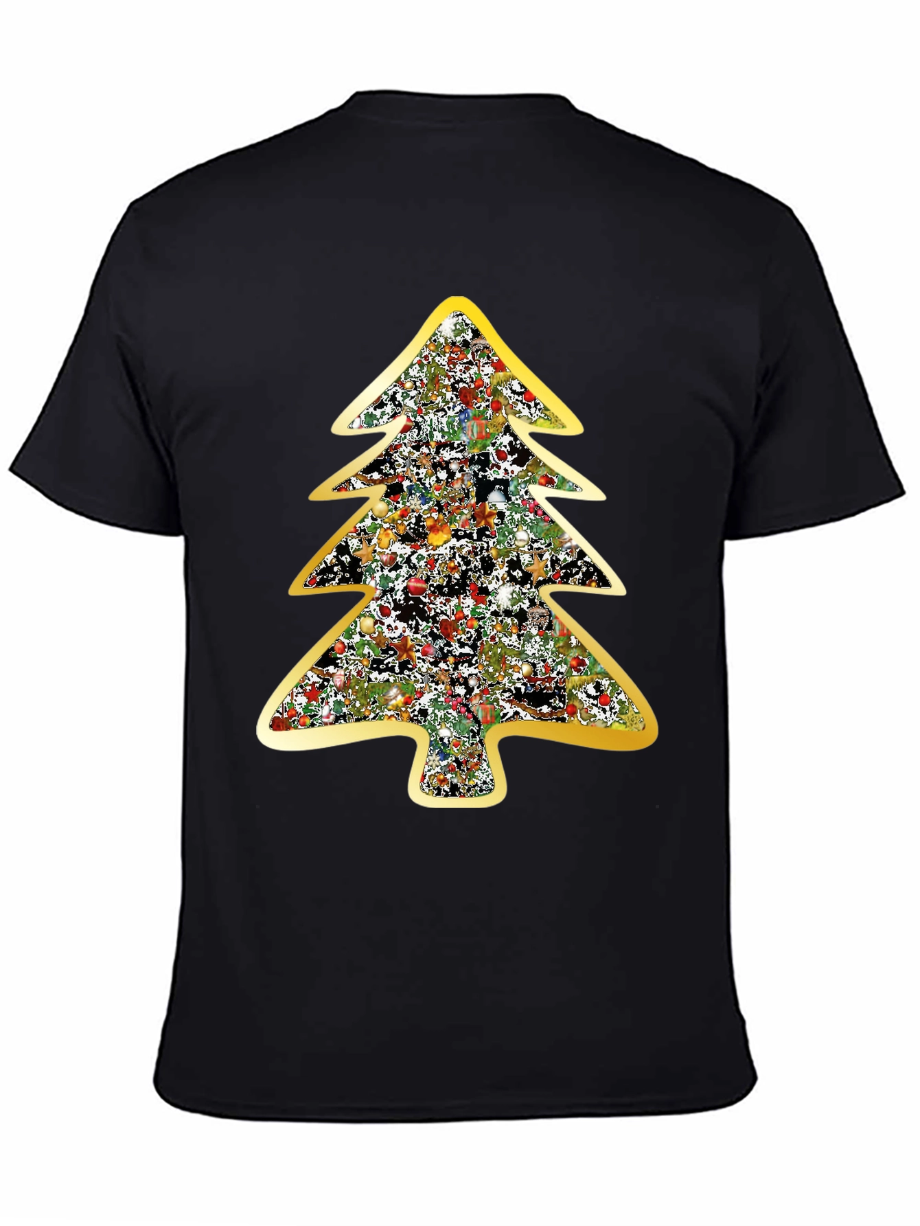 Festive Christmas Tree Graphic Tee - Black