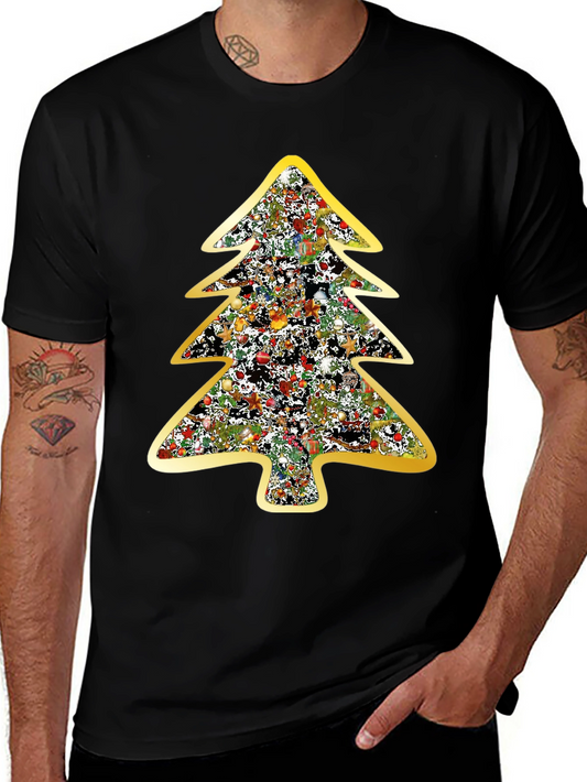 Festive Christmas Tree Graphic Tee - Black