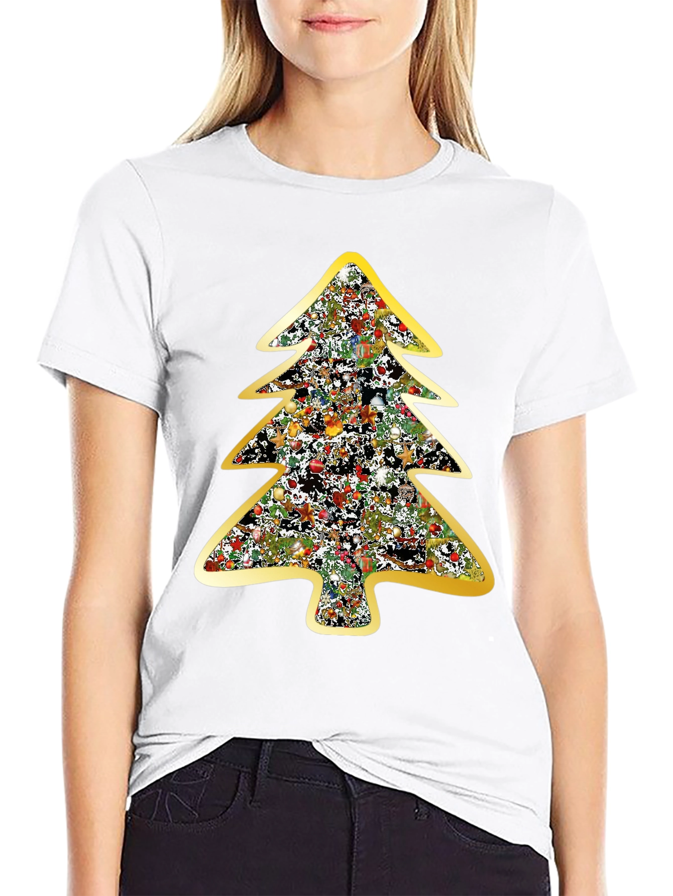 Festive Christmas Tree Graphic Tee - Black