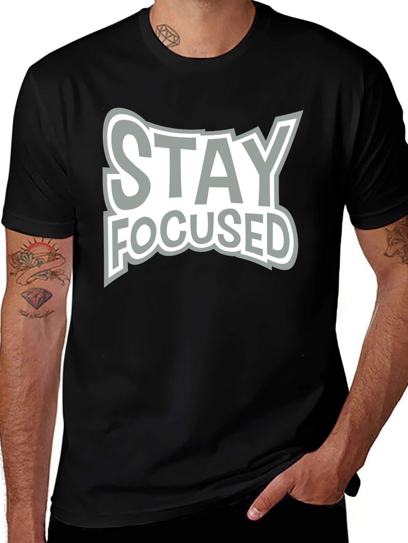 Stay Focused Graphic Black T-Shirt