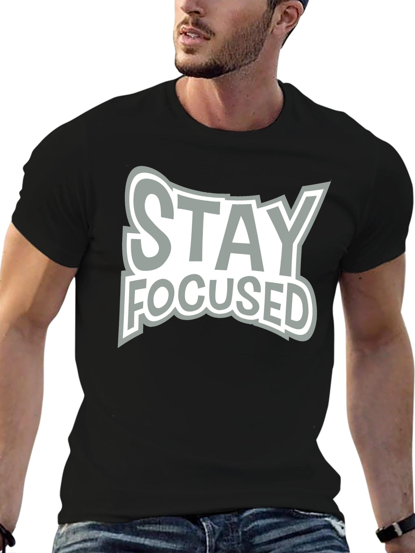 Stay Focused Graphic Black T-Shirt