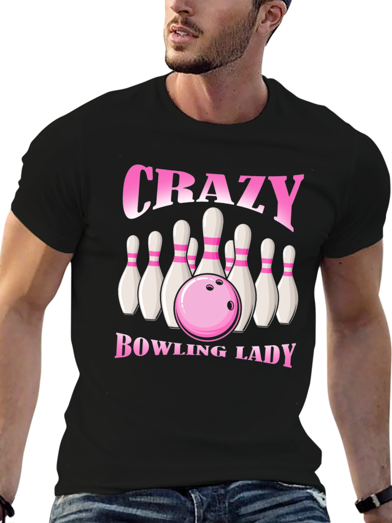 Crazy Bowling Lady T-Shirt - Black