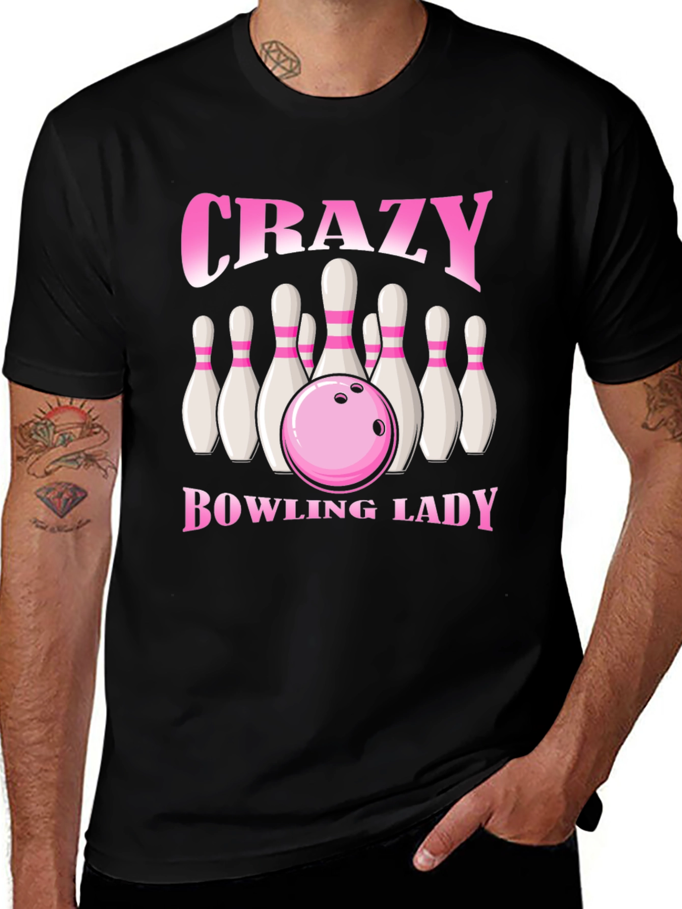 Crazy Bowling Lady T-Shirt - Black