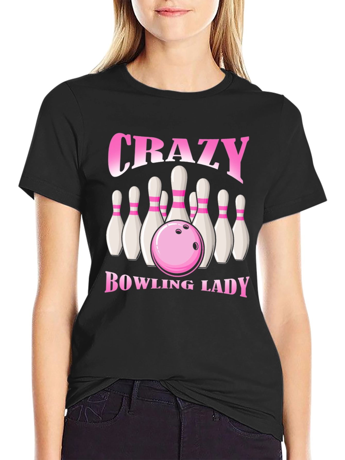 Crazy Bowling Lady T-Shirt - Black
