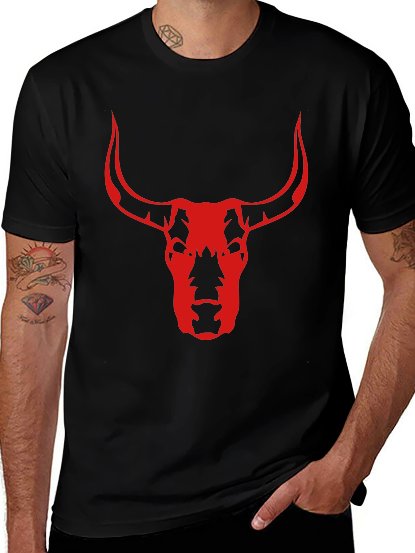 Bull Skull Graphic Tee - Black Cotton T-Shirt