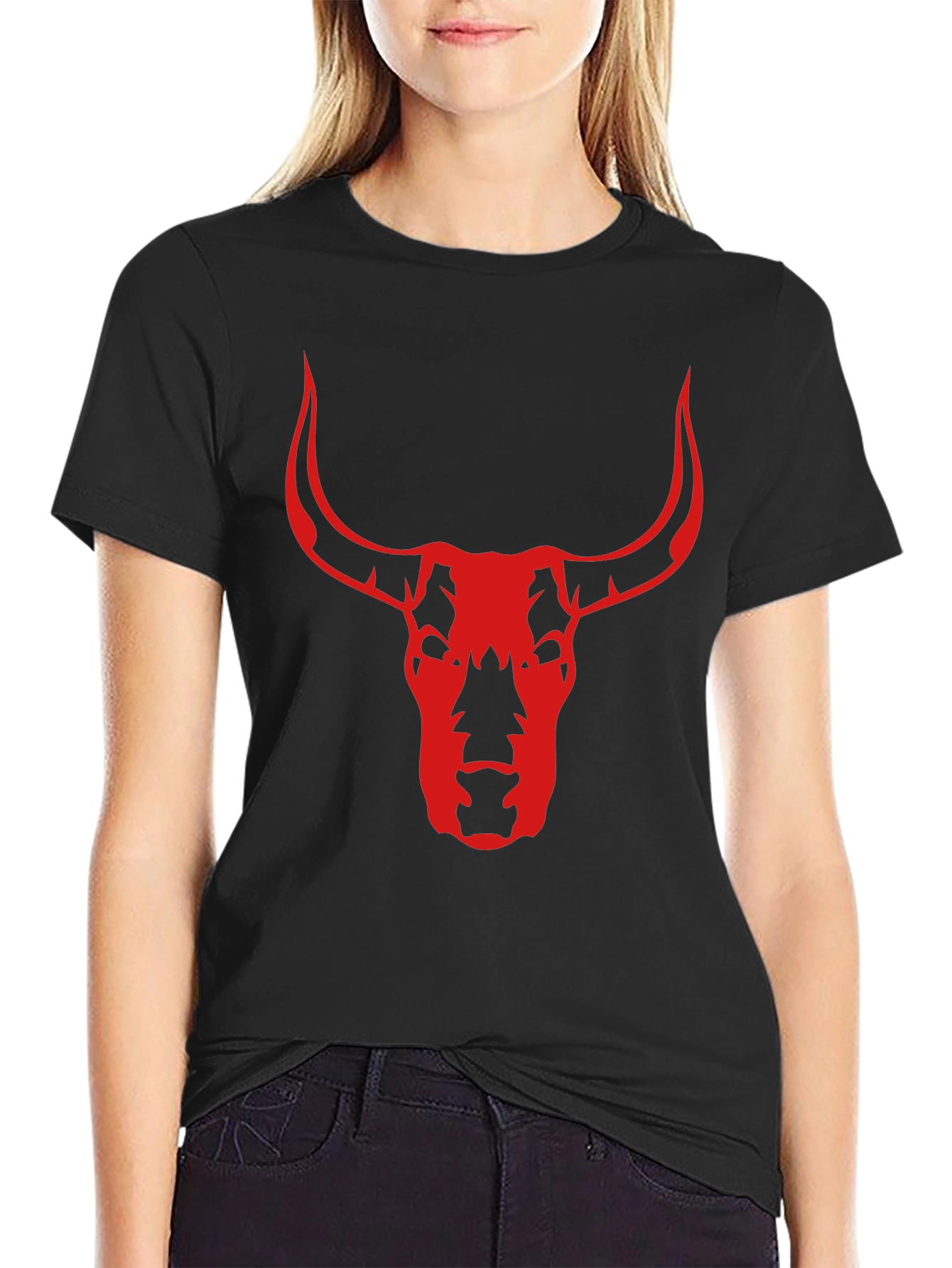 Bull Skull Graphic Tee - Black Cotton T-Shirt