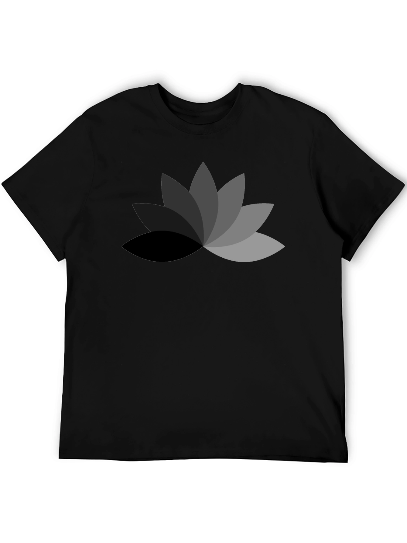 Mens Black T-Shirt with Geometric Lotus Flower Design