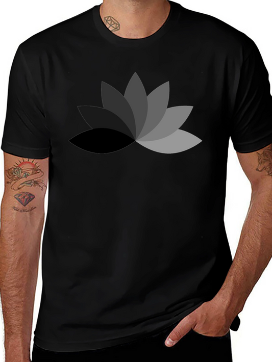 Mens Black T-Shirt with Geometric Lotus Flower Design