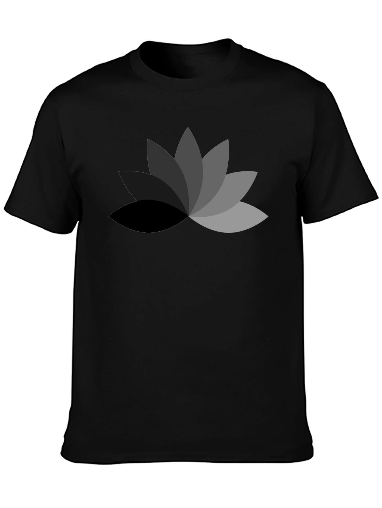 Mens Black T-Shirt with Geometric Lotus Flower Design