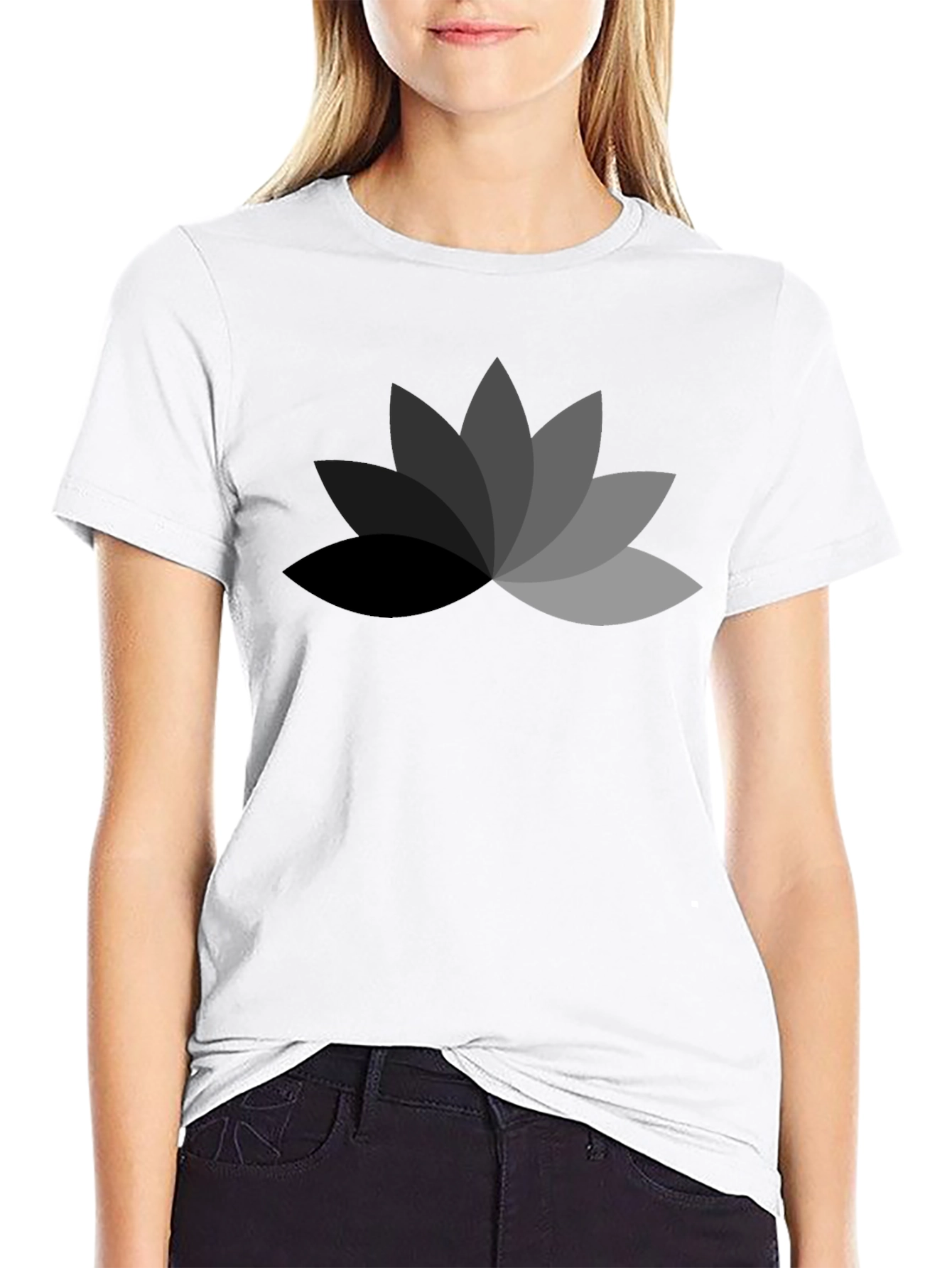 Mens Black T-Shirt with Geometric Lotus Flower Design