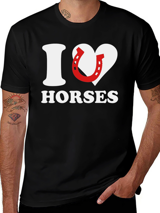 I Heart Horses Graphic Tee - Black Cotton T-Shirt