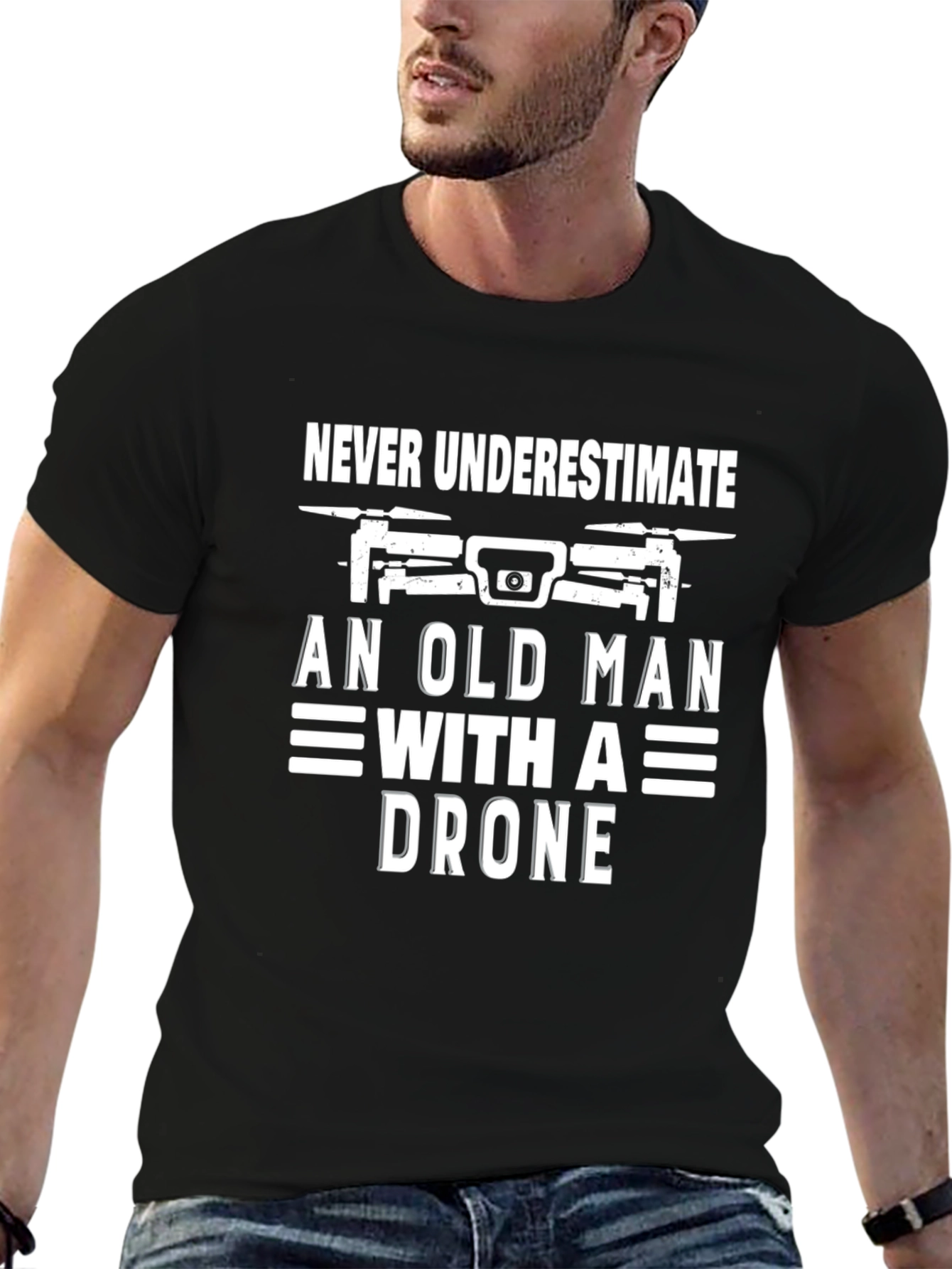 Never Underestimate Old Man with Drone T-Shirt