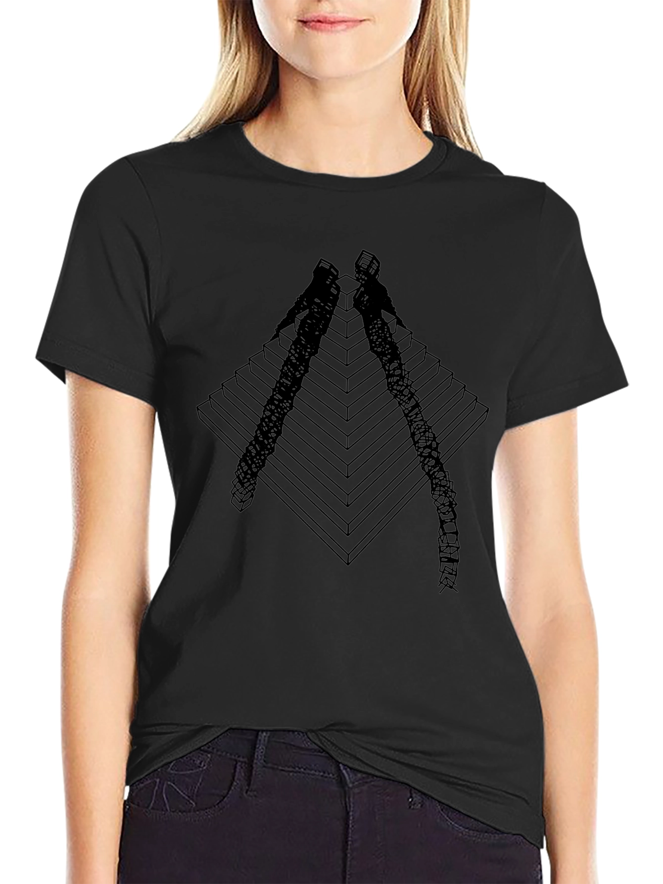 Geometric Pyramid Climber Graphic Tee - Black