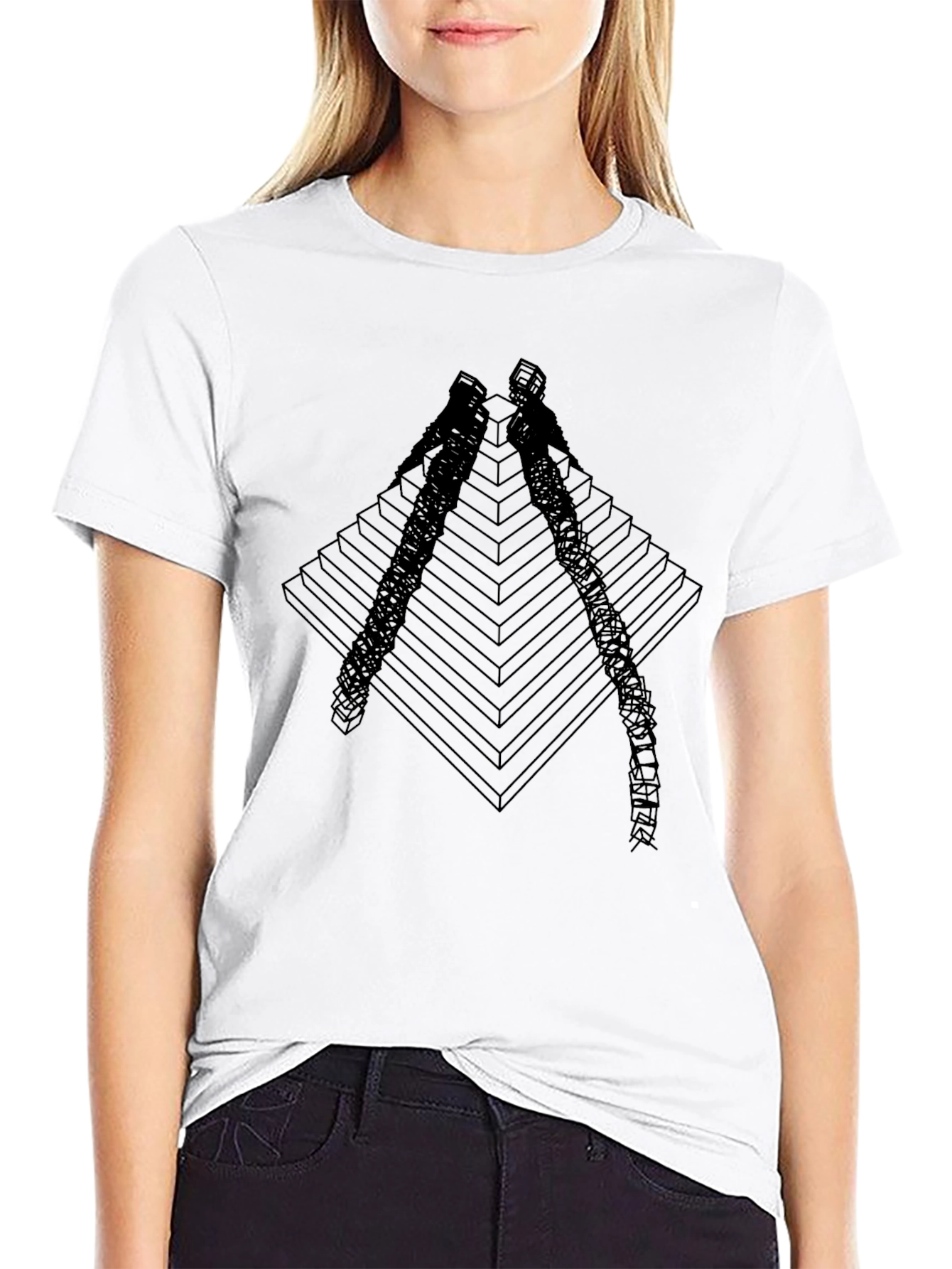 Geometric Pyramid Climber Graphic Tee - Black