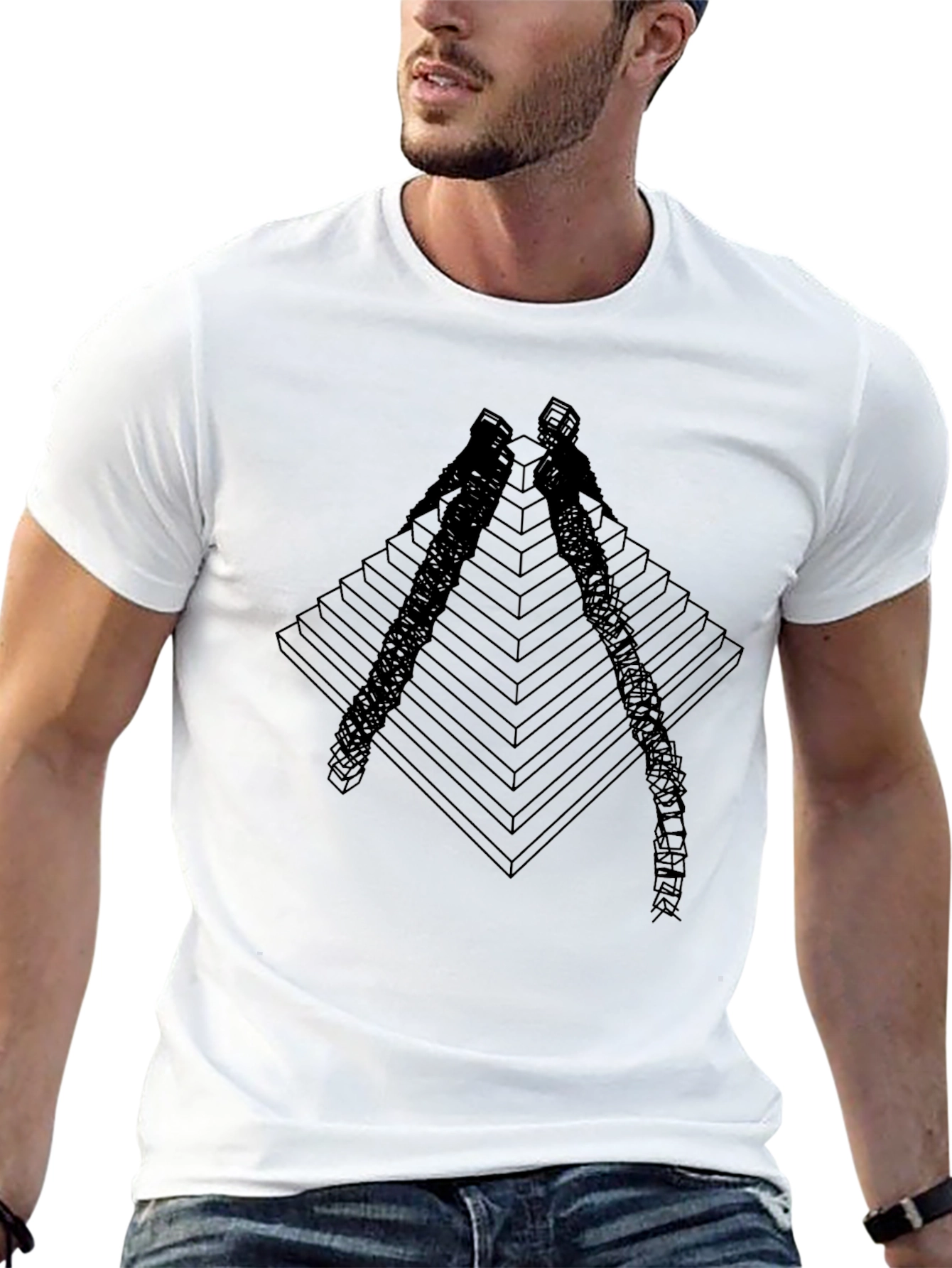 Geometric Pyramid Climber Graphic Tee - Black