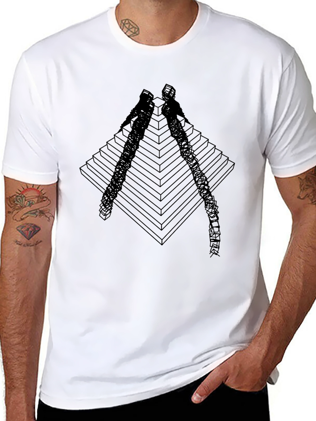 Geometric Pyramid Climber Graphic Tee - Black