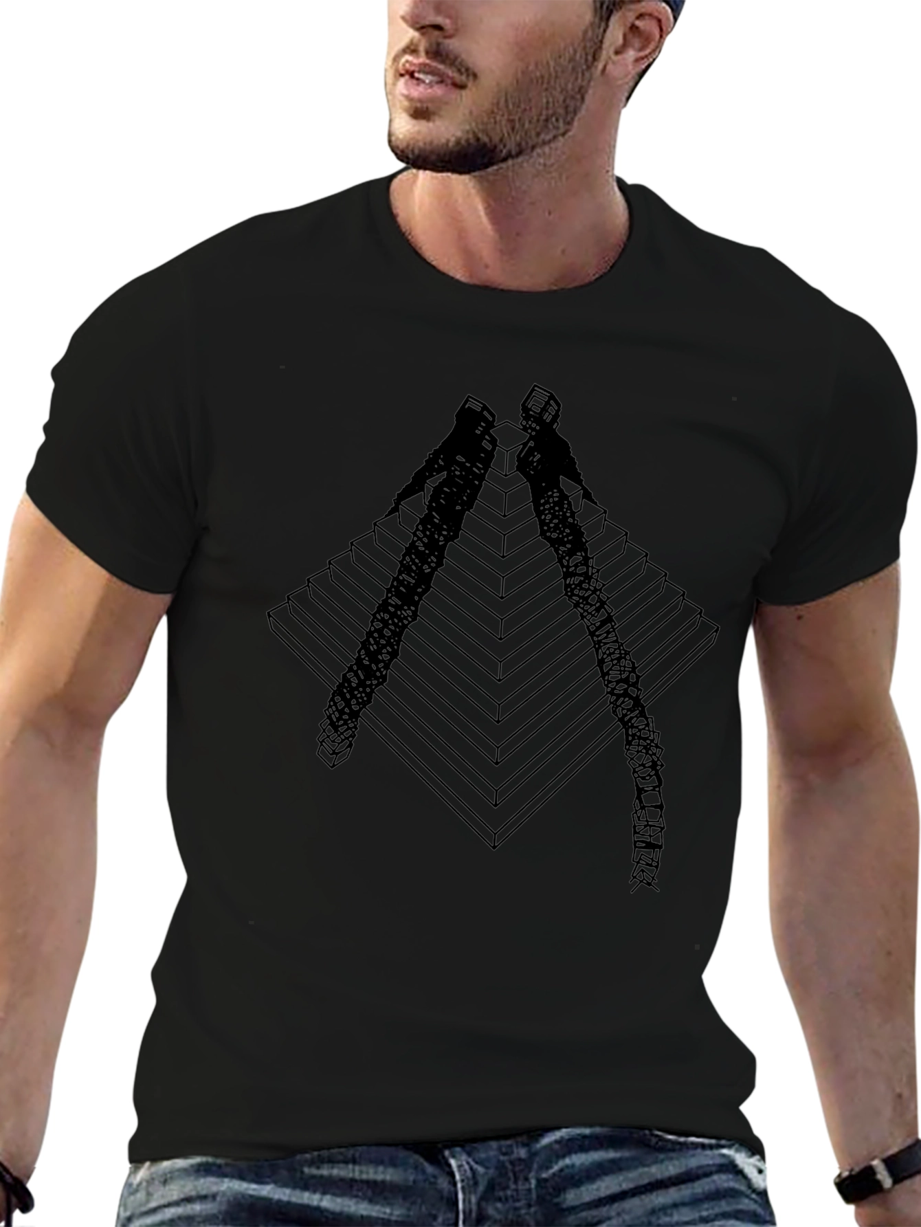 Geometric Pyramid Climber Graphic Tee - Black