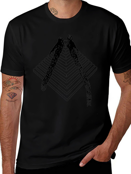 Geometric Pyramid Climber Graphic Tee - Black