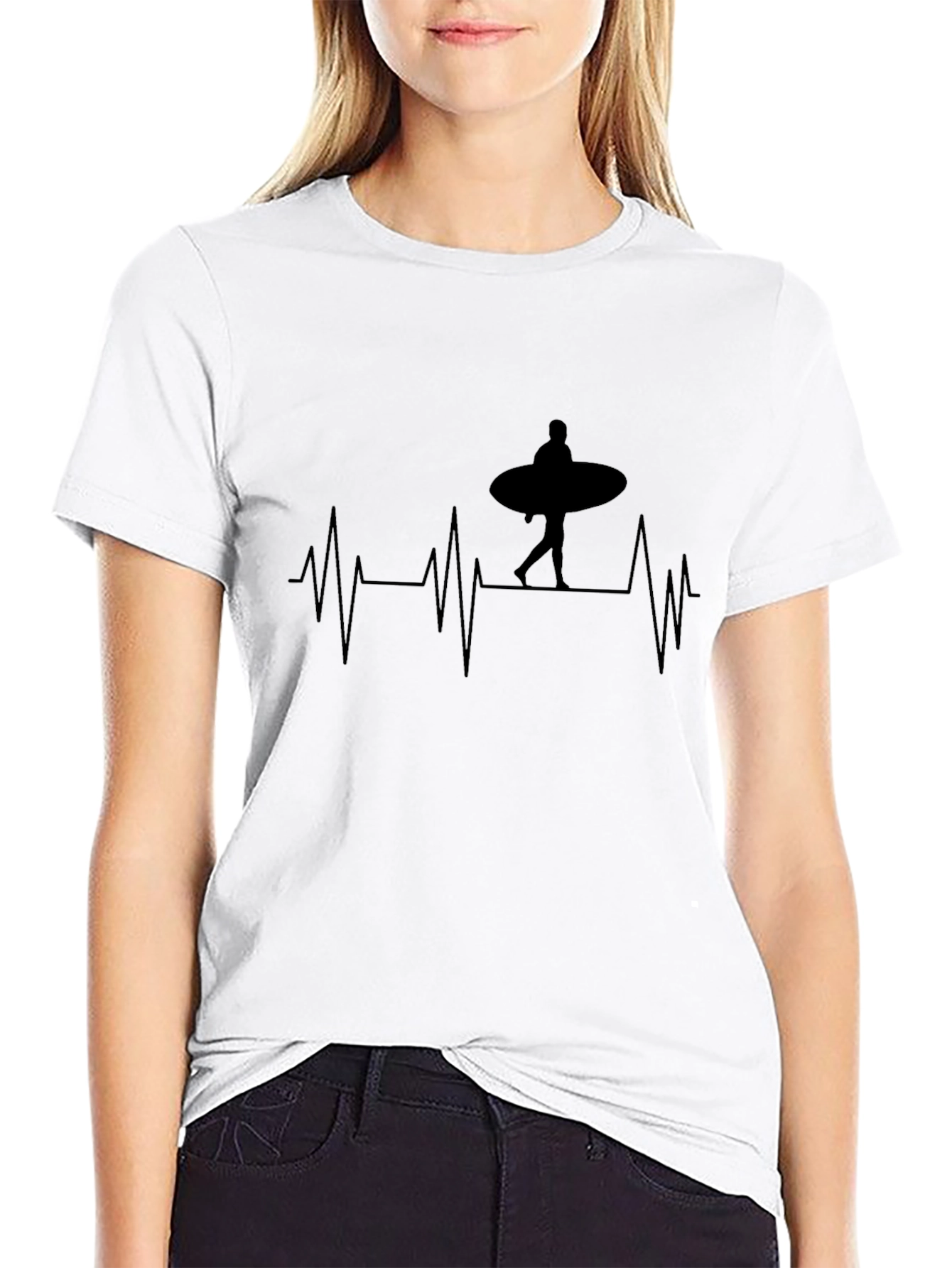 Surfer Heartbeat T-Shirt - Black