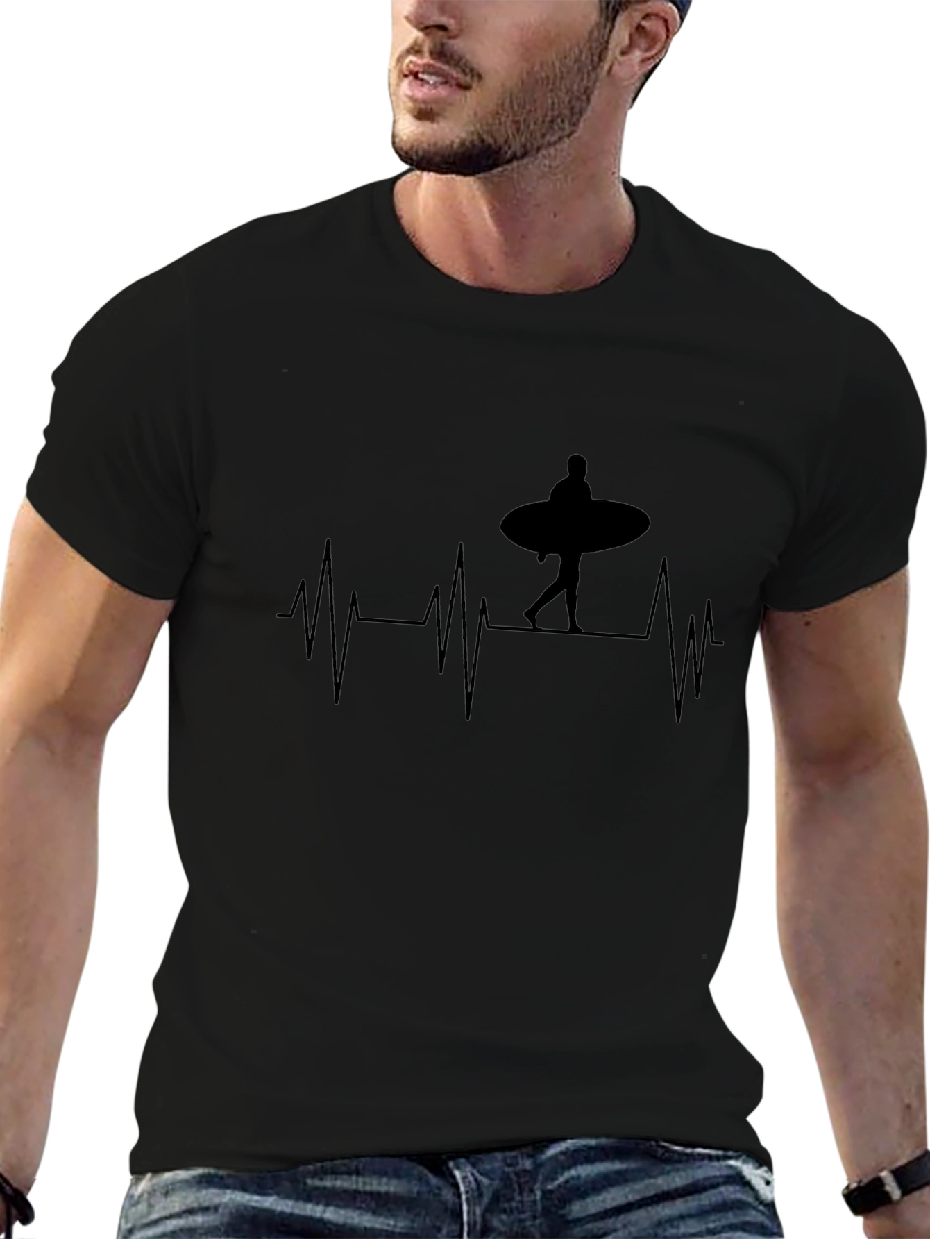 Surfer Heartbeat T-Shirt - Black