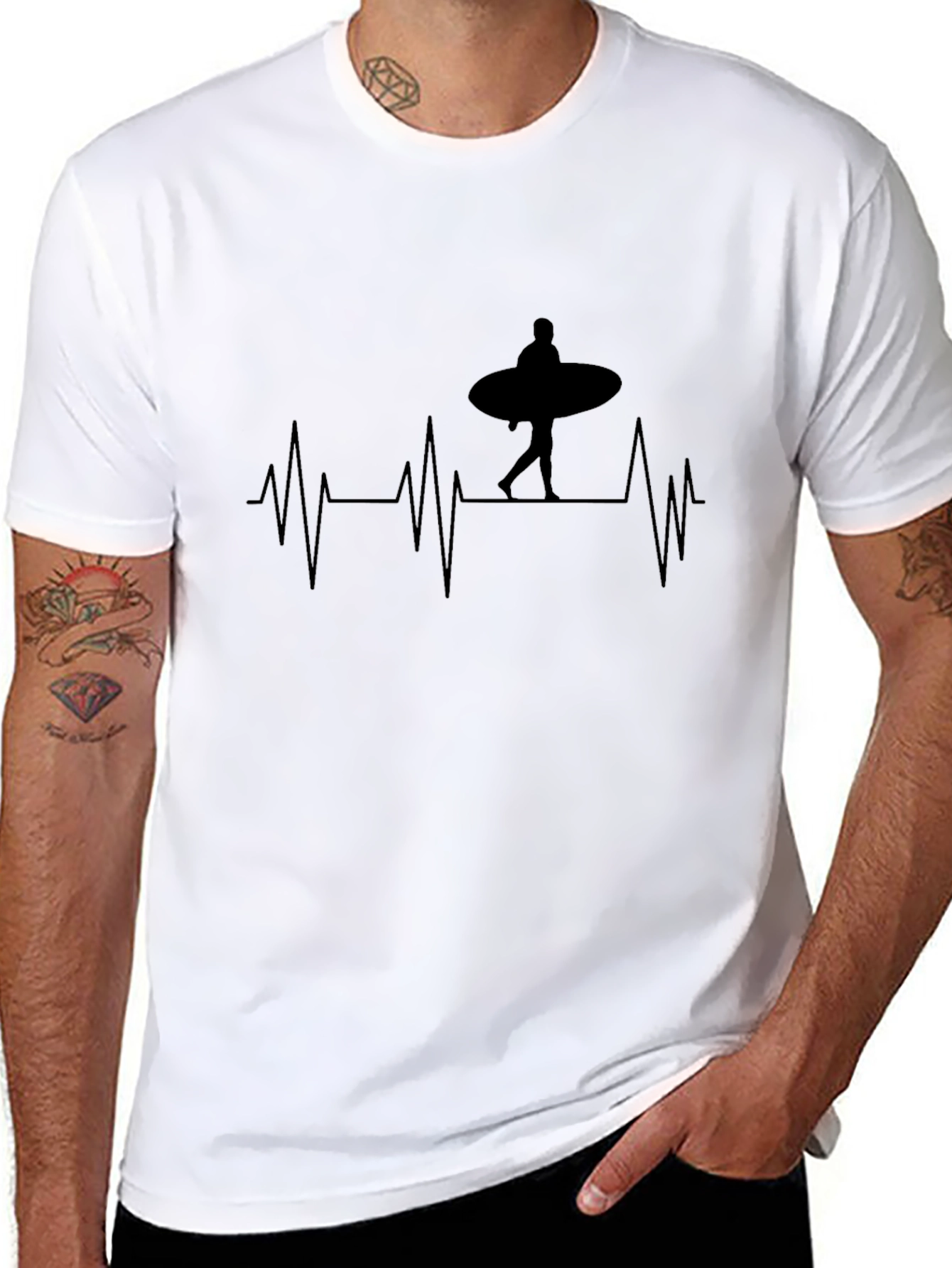 Surfer Heartbeat T-Shirt - Black